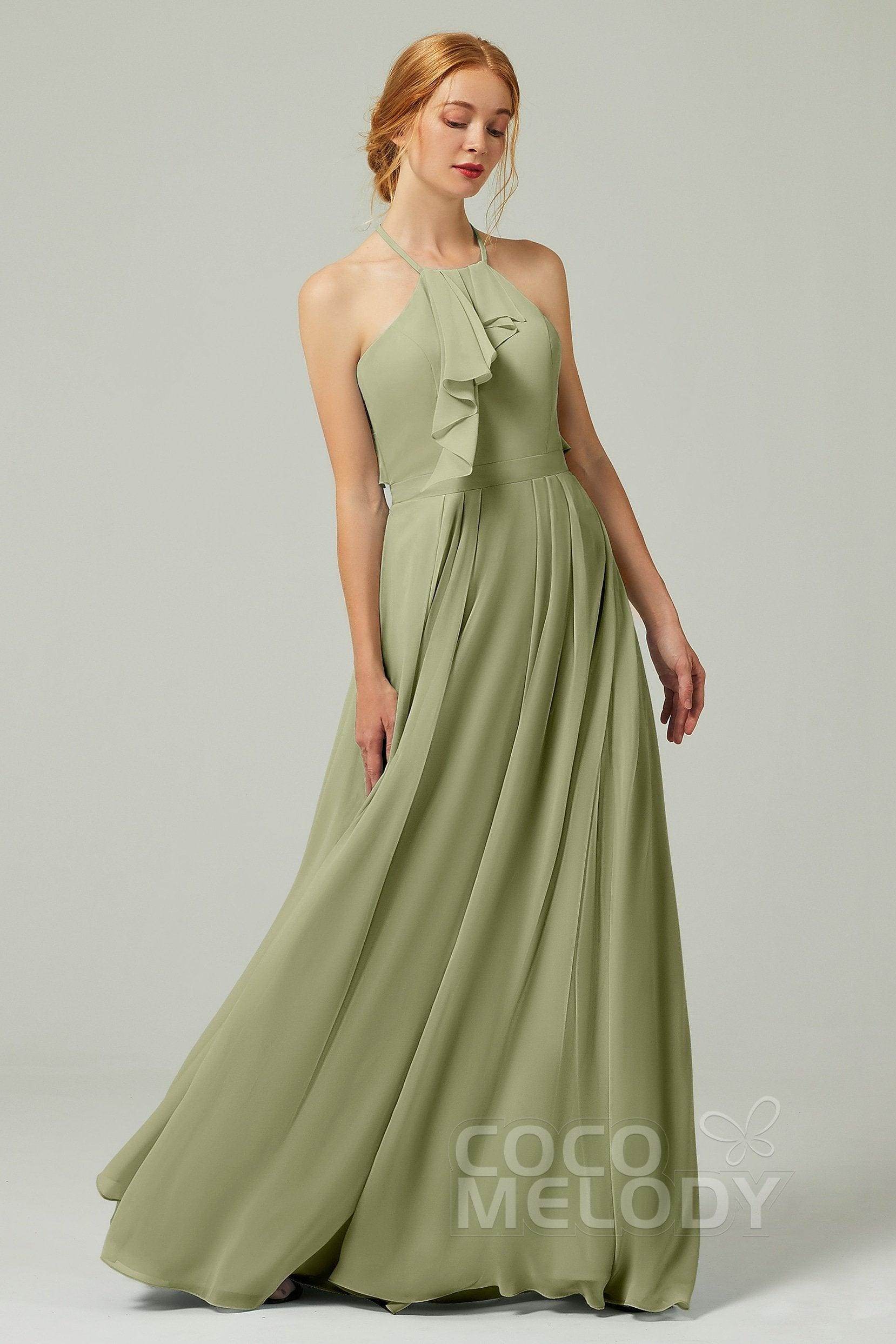 A-Line Floor Length Chiffon Bridesmaid Dress CB0328 - COCOMELODY