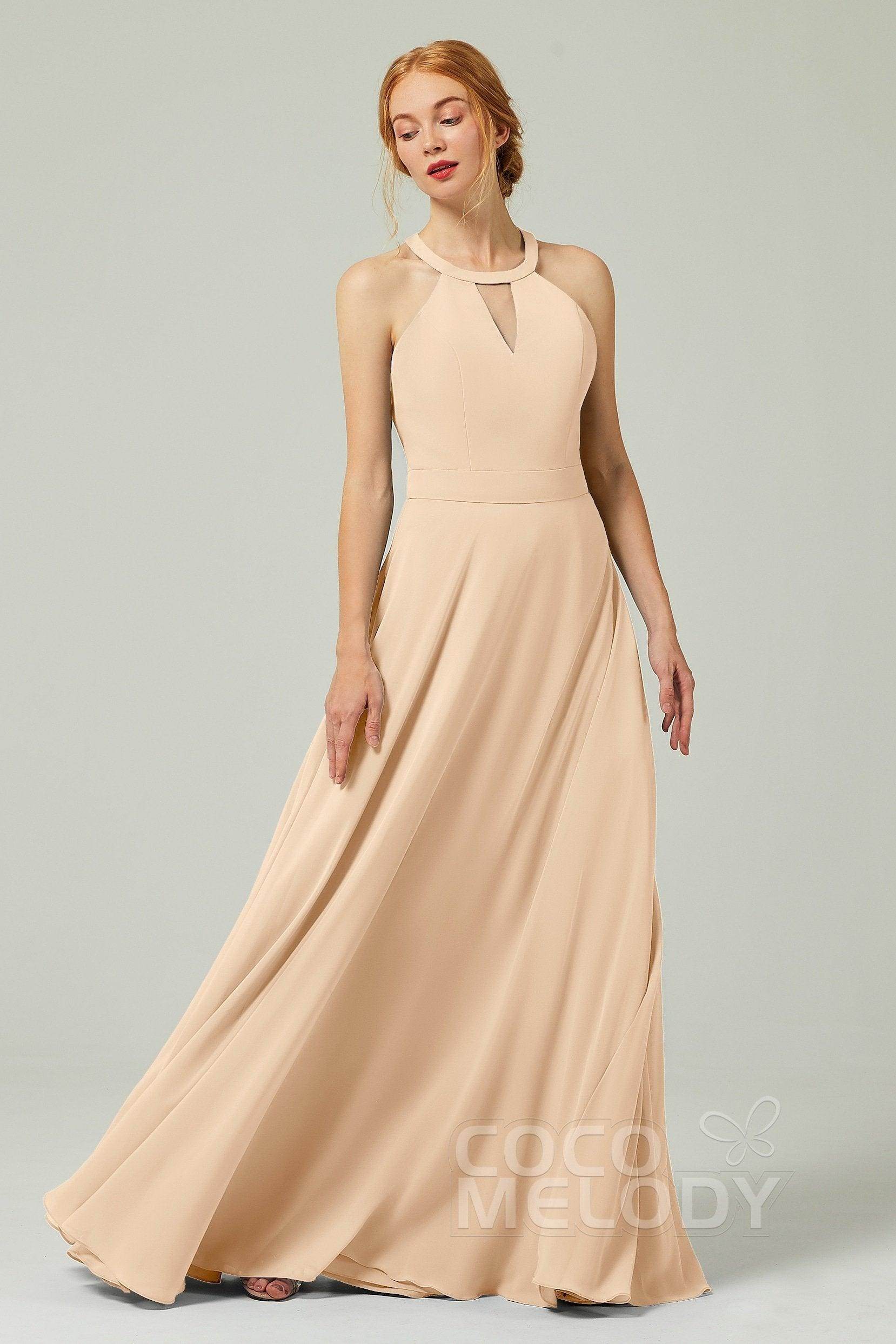 A-Line Floor Length Chiffon Bridesmaid Dress CB0329 - COCOMELODY