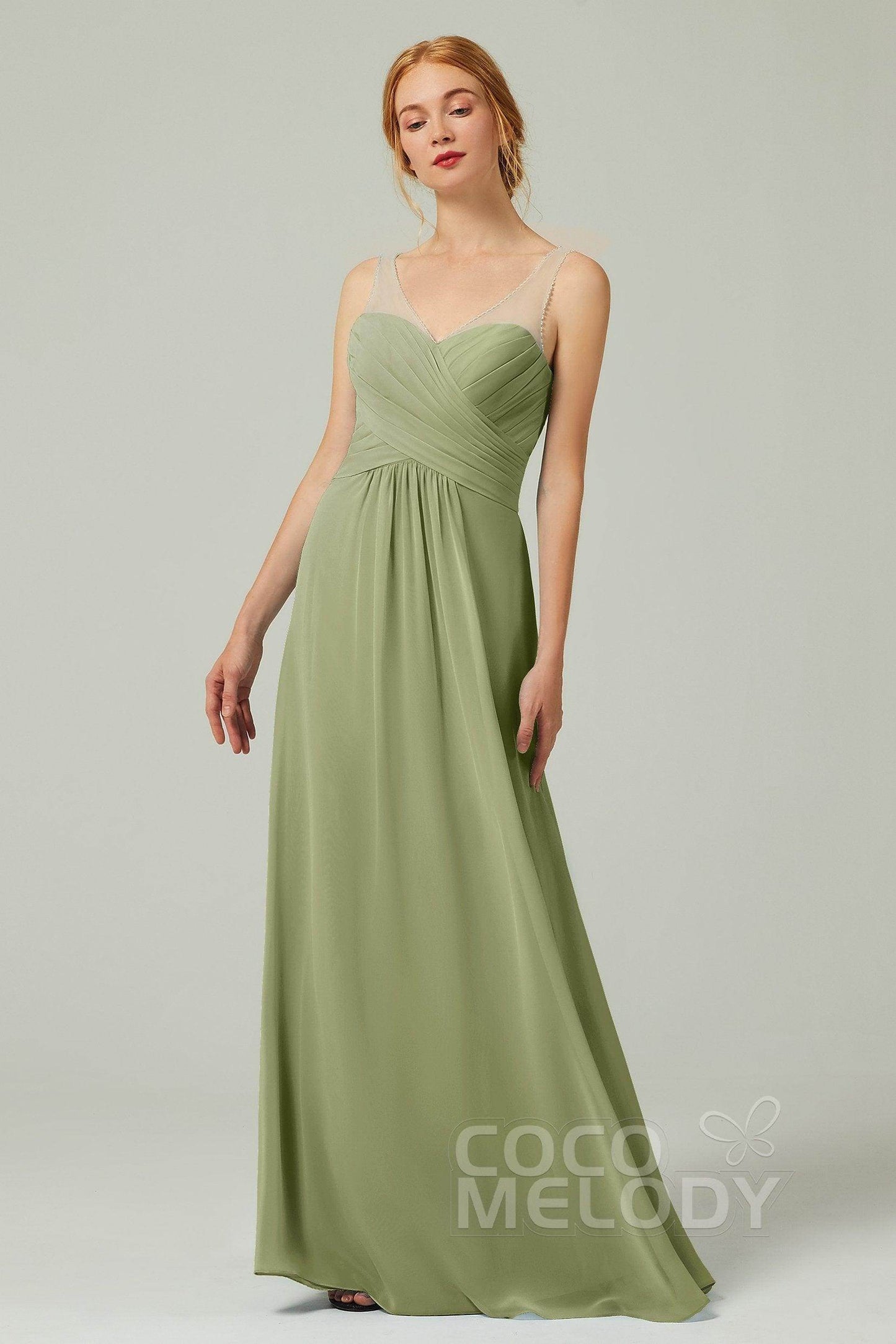 A-Line Floor Length Chiffon Bridesmaid Dress CB0331 - COCOMELODY