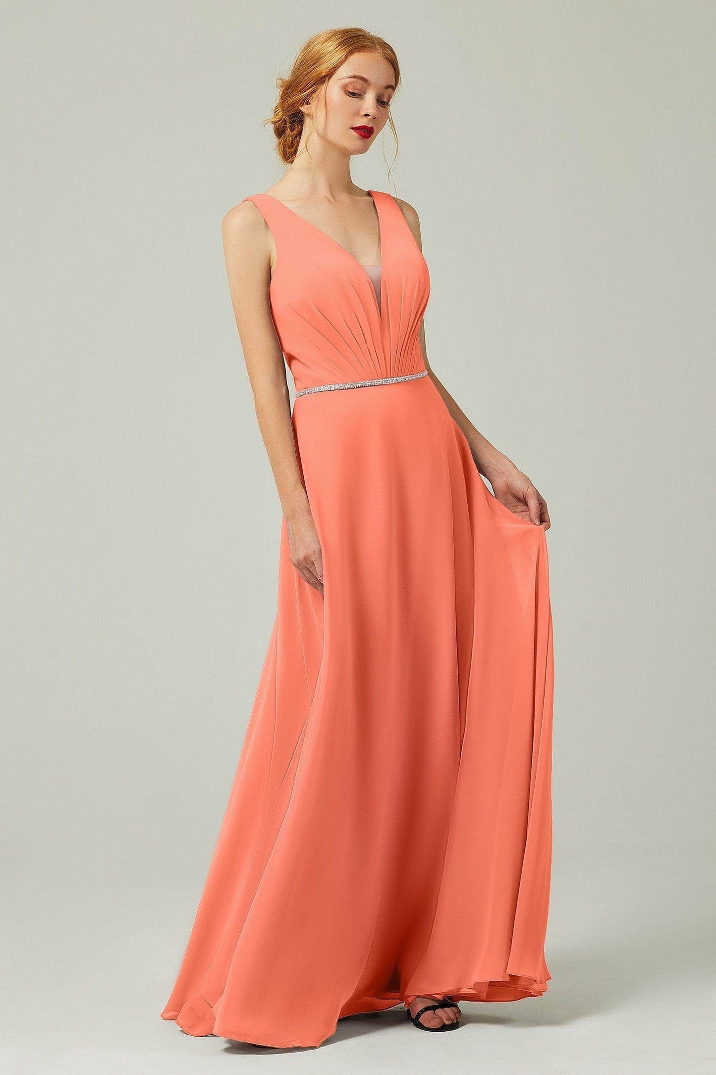 A-Line Floor Length Chiffon Bridesmaid Dress CB0332 - COCOMELODY