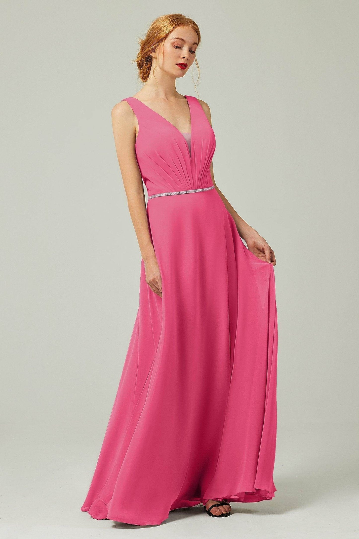 A-Line Floor Length Chiffon Bridesmaid Dress CB0332 - COCOMELODY