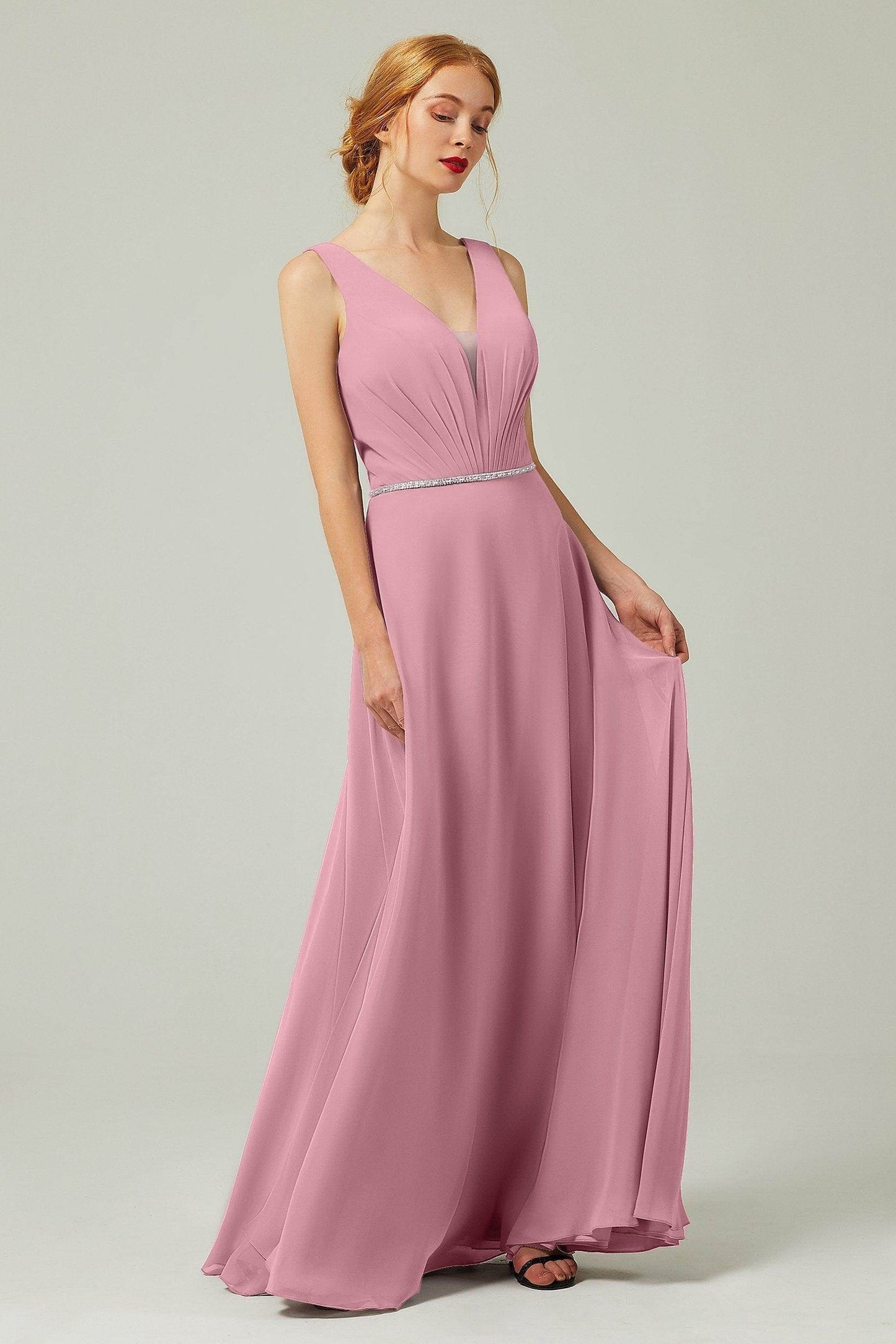 A-Line Floor Length Chiffon Bridesmaid Dress CB0332 - COCOMELODY
