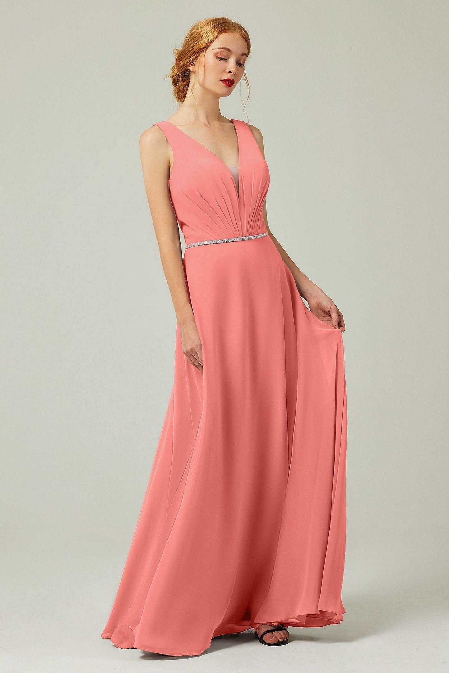 A-Line Floor Length Chiffon Bridesmaid Dress CB0332 - COCOMELODY