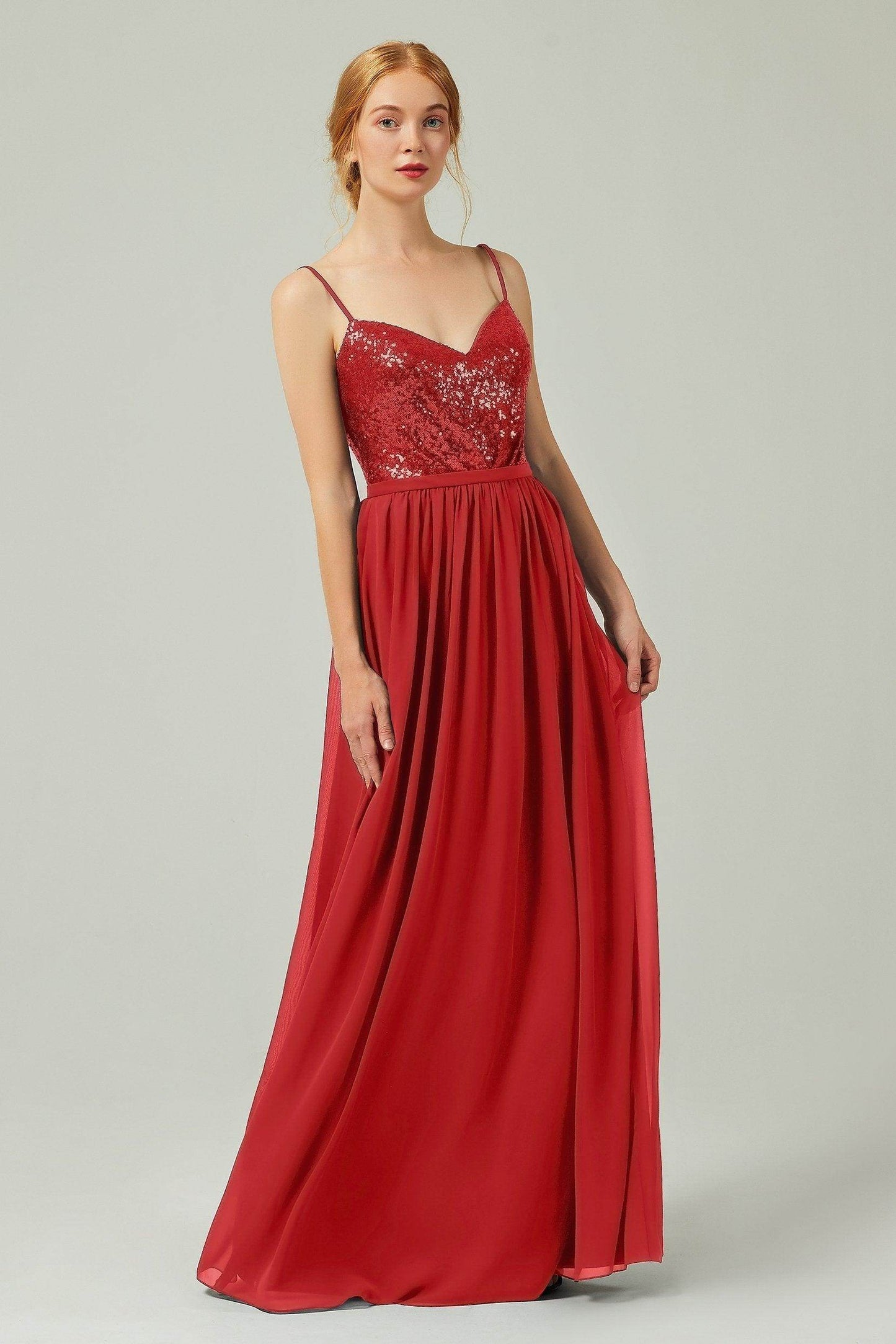 A-Line Floor Length Chiffon Sequined Bridesmaid Dress Formal Dresses CB0333 - COCOMELODY