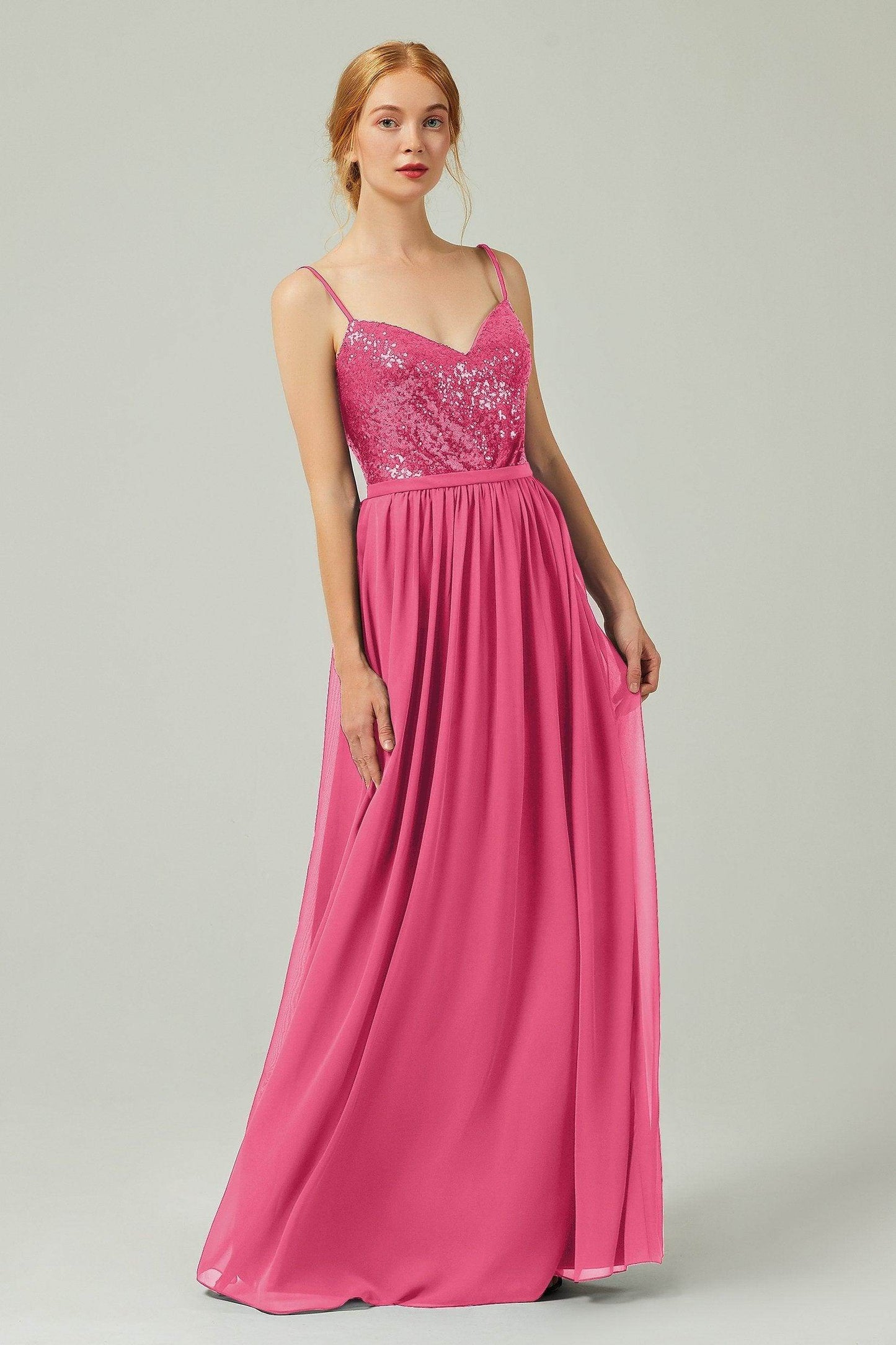 A-Line Floor Length Chiffon Sequined Bridesmaid Dress Formal Dresses CB0333 - COCOMELODY