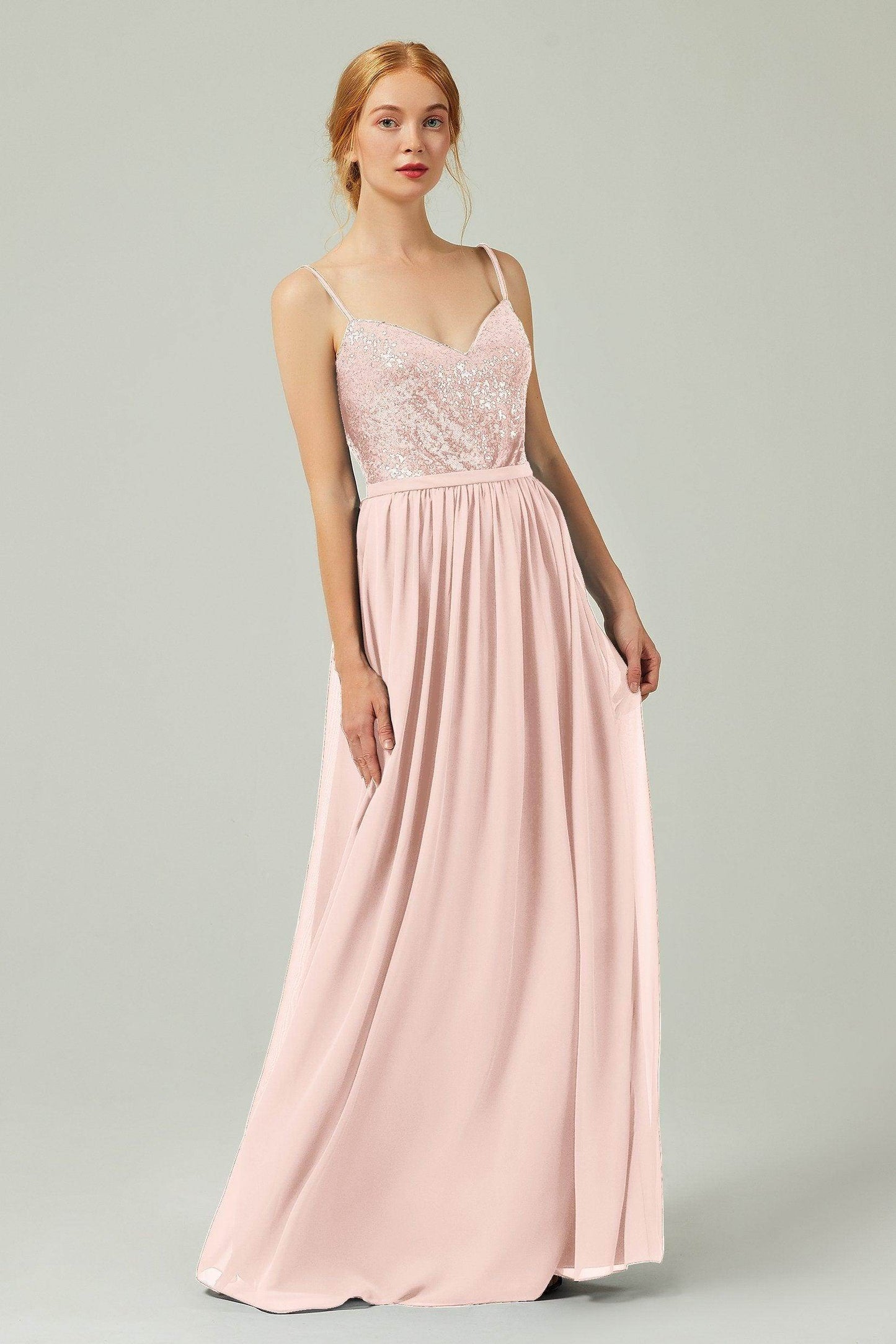 A-Line Floor Length Chiffon Sequined Bridesmaid Dress Formal Dresses CB0333 - COCOMELODY