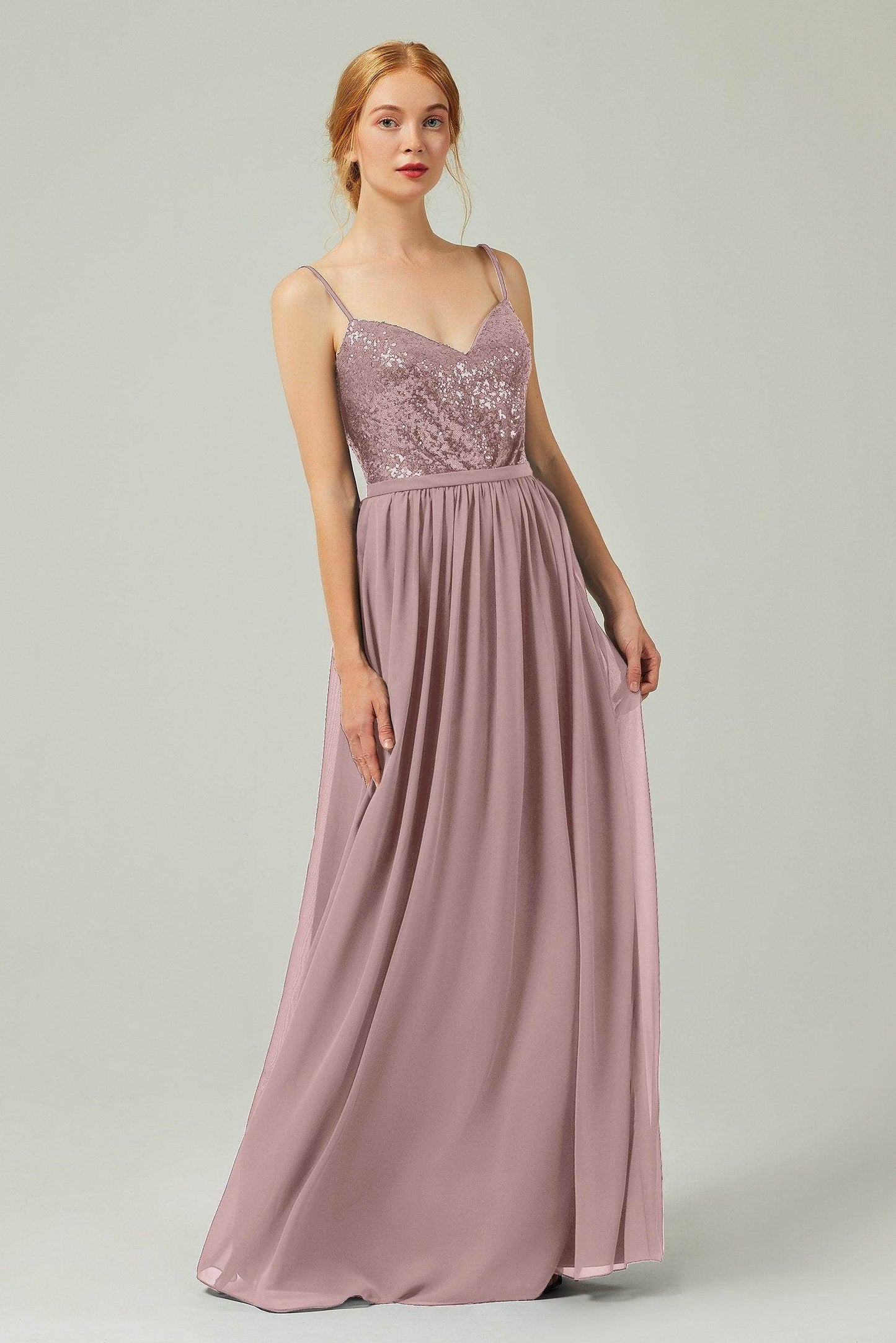 A-Line Floor Length Chiffon Sequined Bridesmaid Dress Formal Dresses CB0333 - COCOMELODY