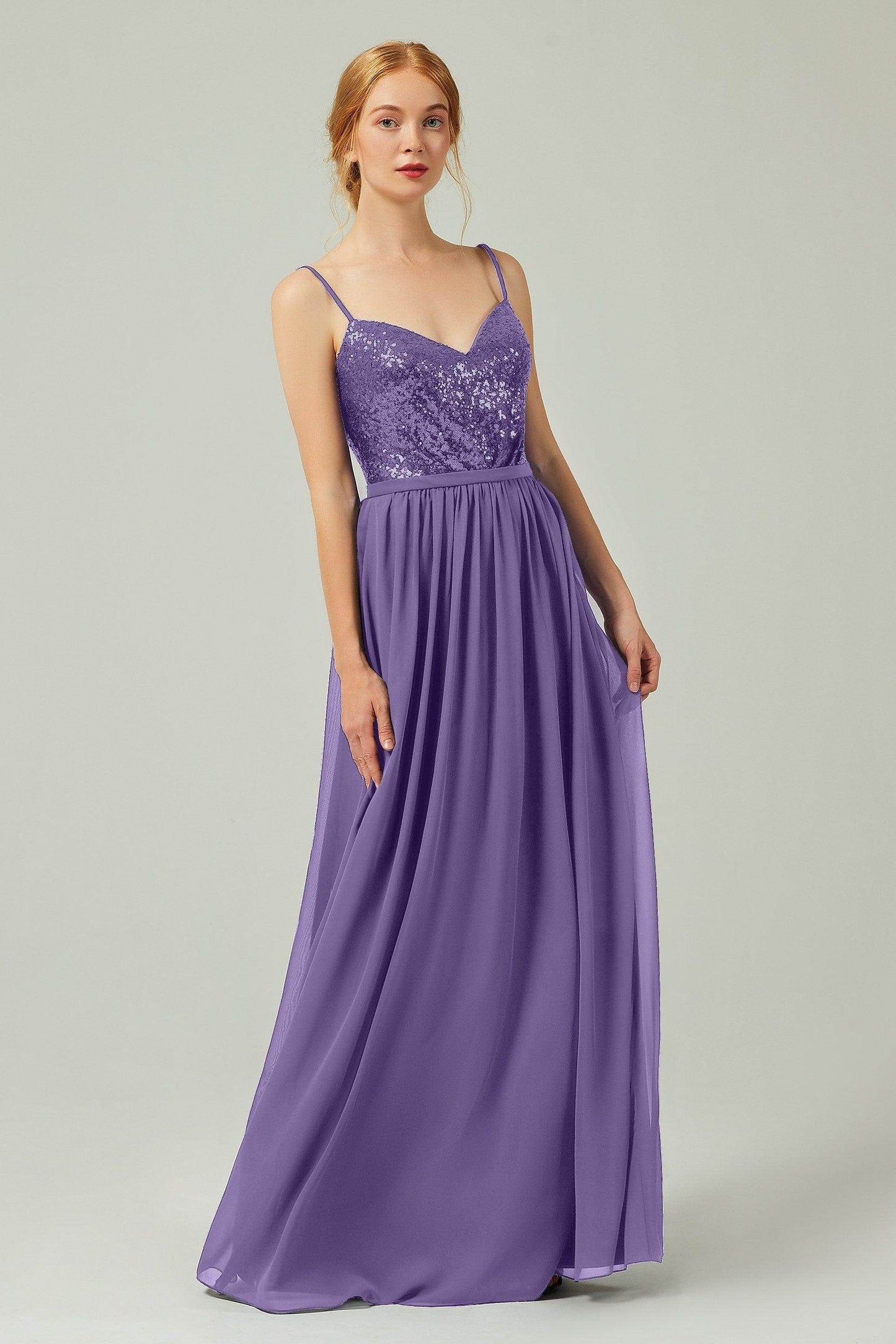 A-Line Floor Length Chiffon Sequined Bridesmaid Dress Formal Dresses CB0333 - COCOMELODY