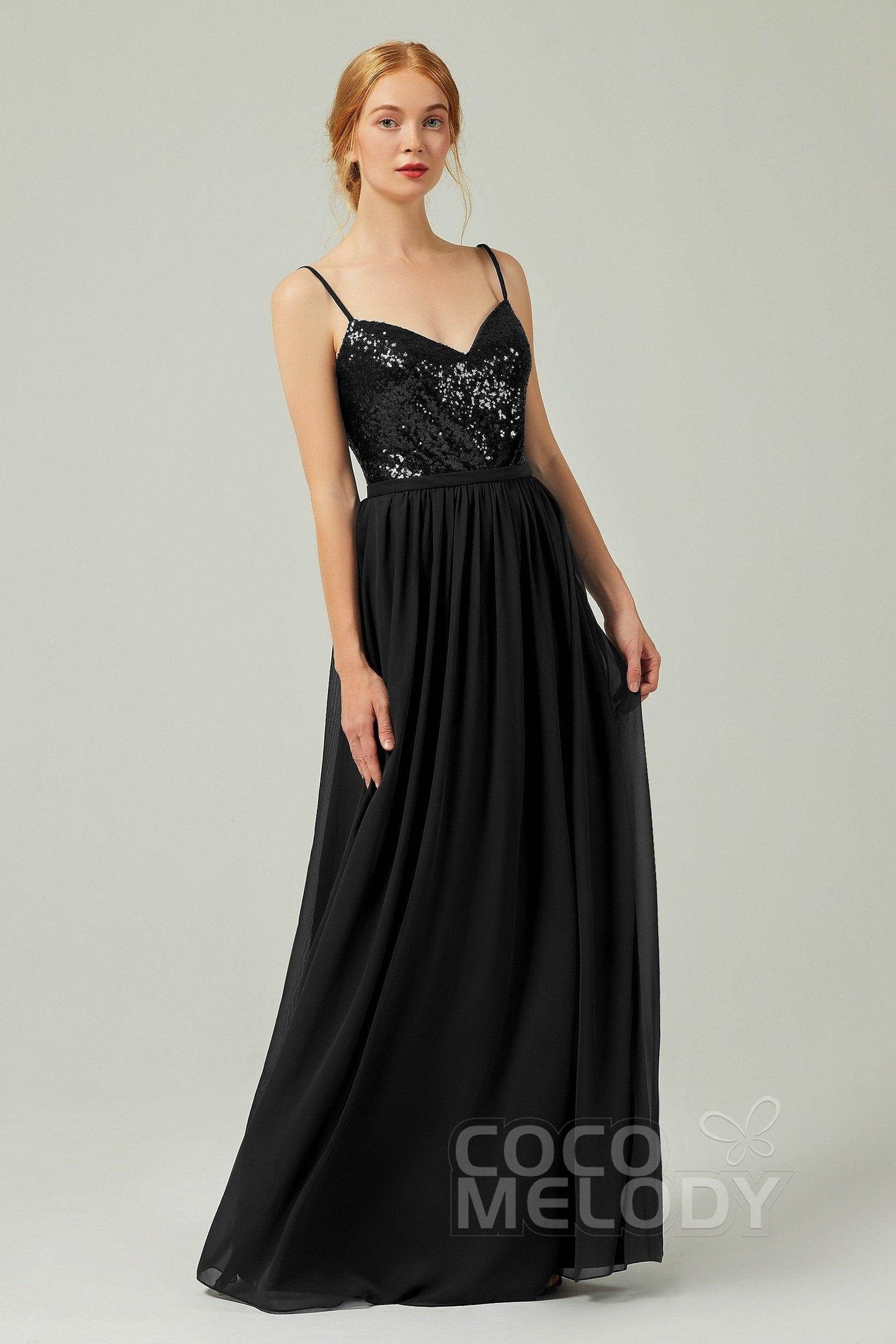 A-Line Floor Length Chiffon Sequined Bridesmaid Dress Formal Dresses CB0333 - COCOMELODY