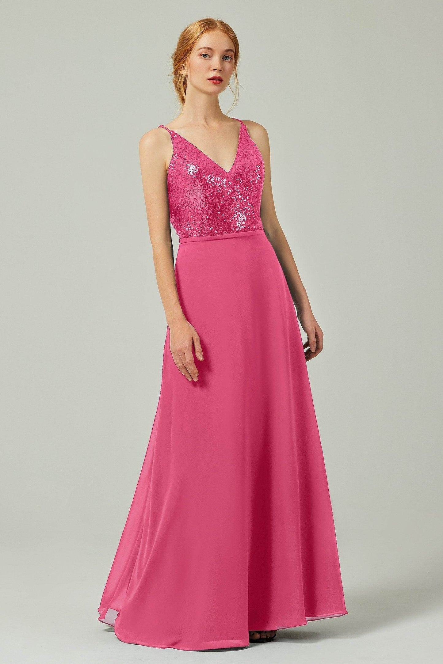 A-Line Floor Length Chiffon Sequined Bridesmaid Dress Formal Dresses CB0335 - COCOMELODY
