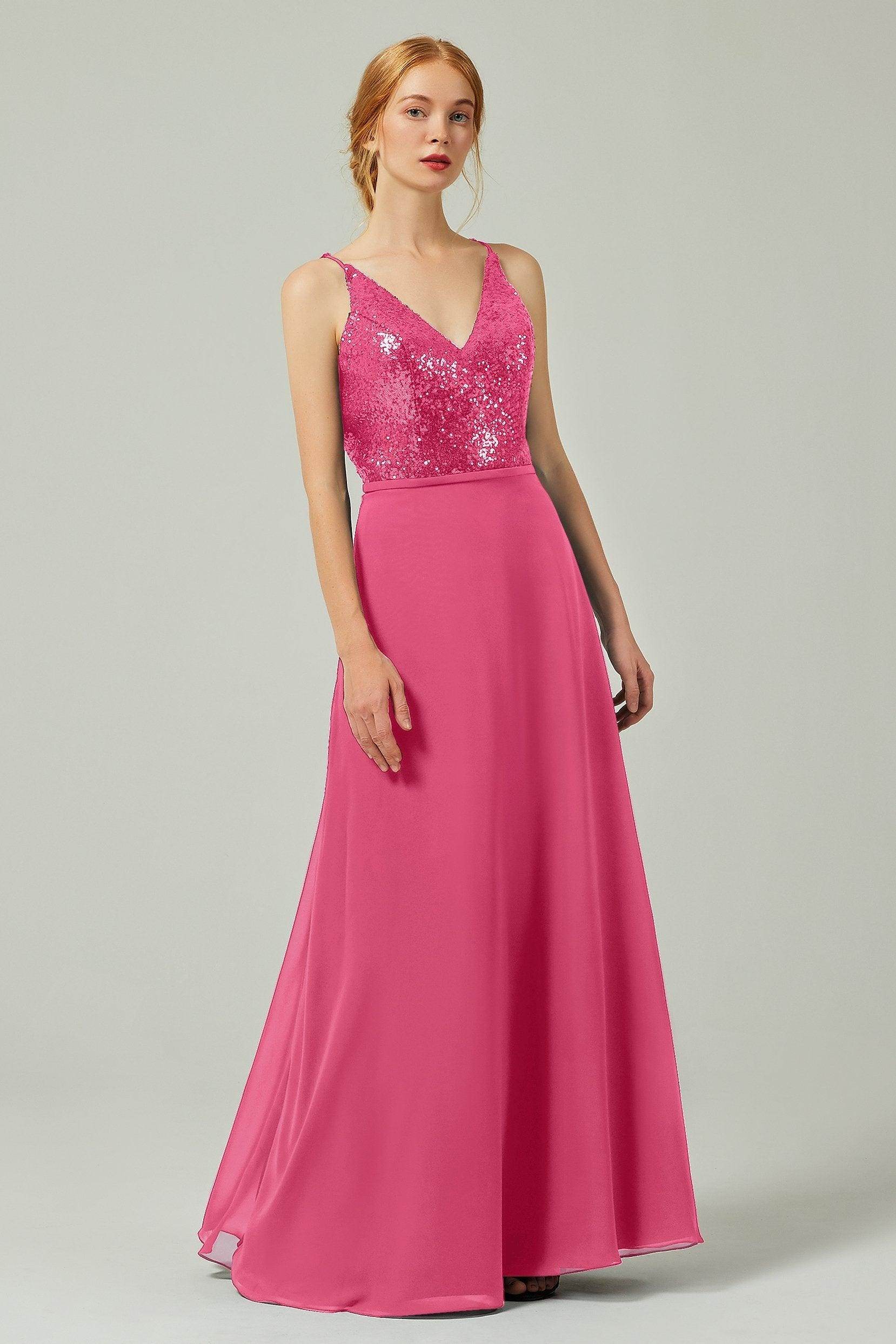 A-Line Floor Length Chiffon Sequined Bridesmaid Dress Formal Dresses CB0335 - COCOMELODY