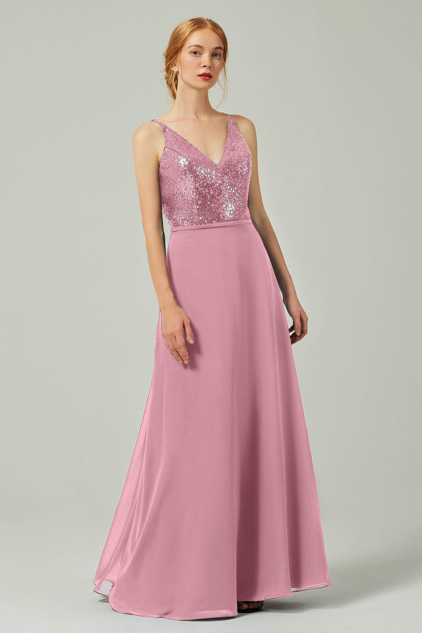 A-Line Floor Length Chiffon Sequined Bridesmaid Dress Formal Dresses CB0335 - COCOMELODY
