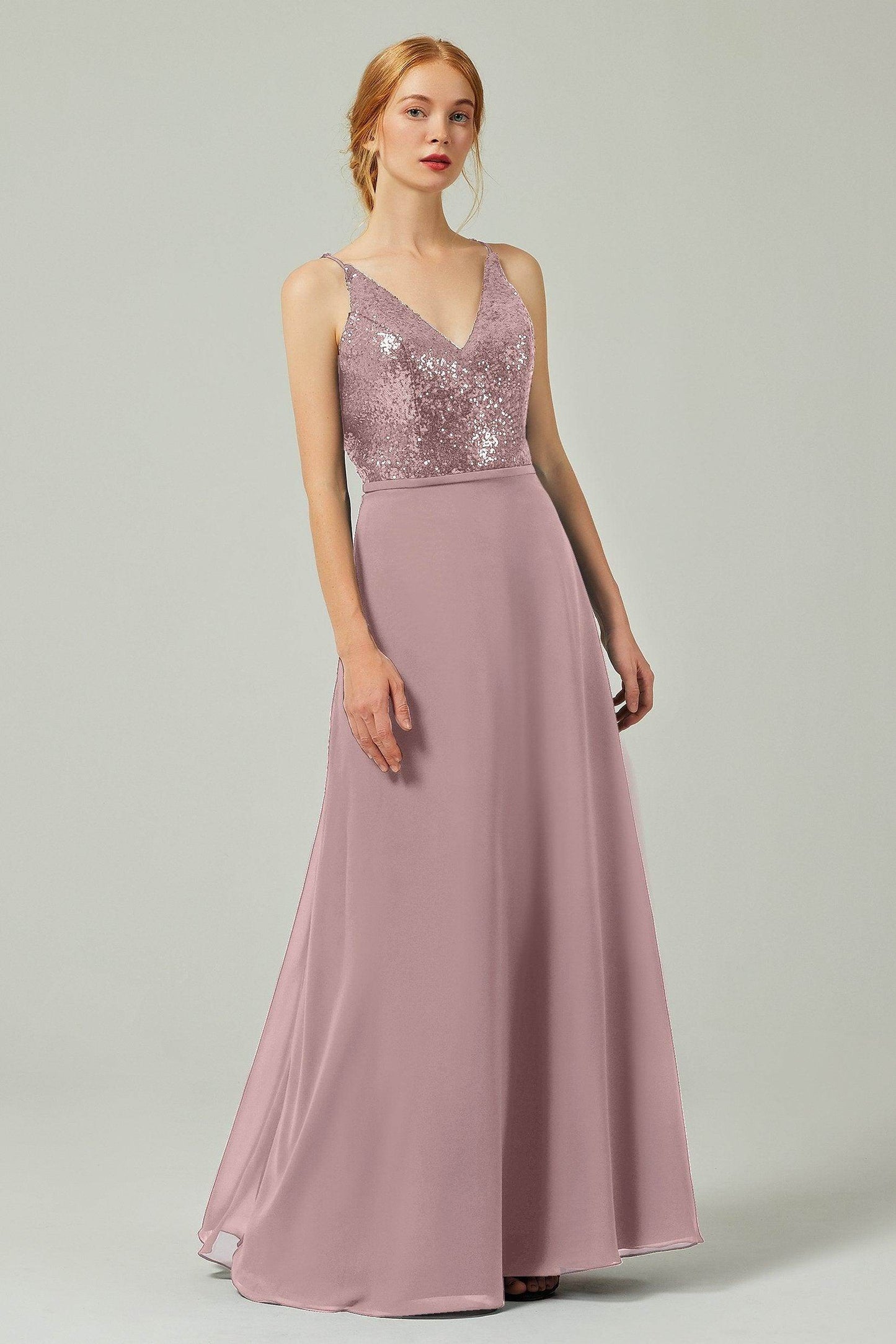 A-Line Floor Length Chiffon Sequined Bridesmaid Dress Formal Dresses CB0335 - COCOMELODY