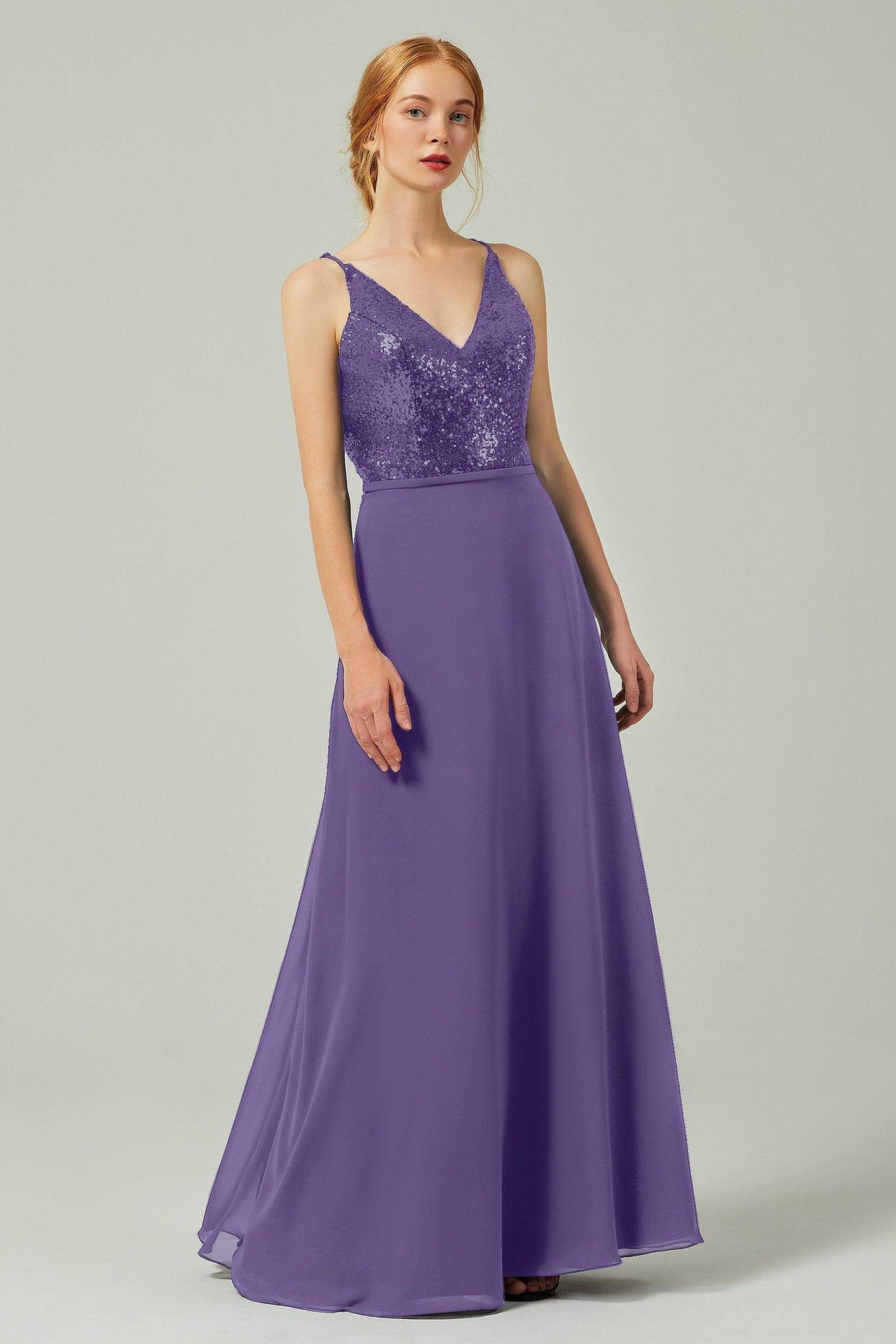 A-Line Floor Length Chiffon Sequined Bridesmaid Dress Formal Dresses CB0335 - COCOMELODY