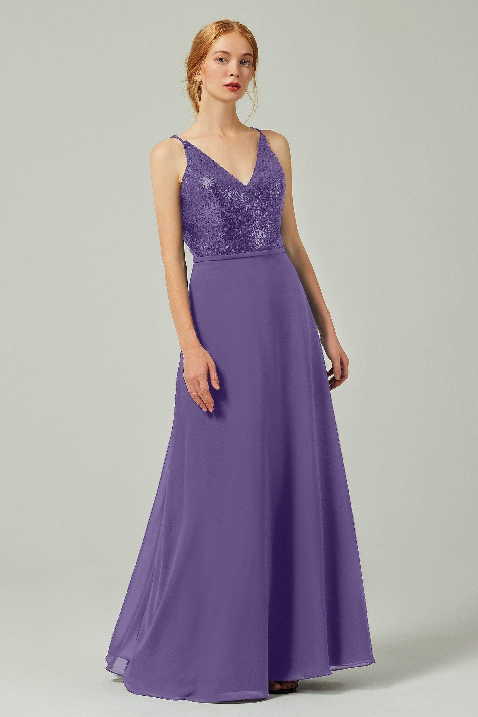 A-Line Floor Length Chiffon Sequined Bridesmaid Dress Formal Dresses CB0335 - COCOMELODY
