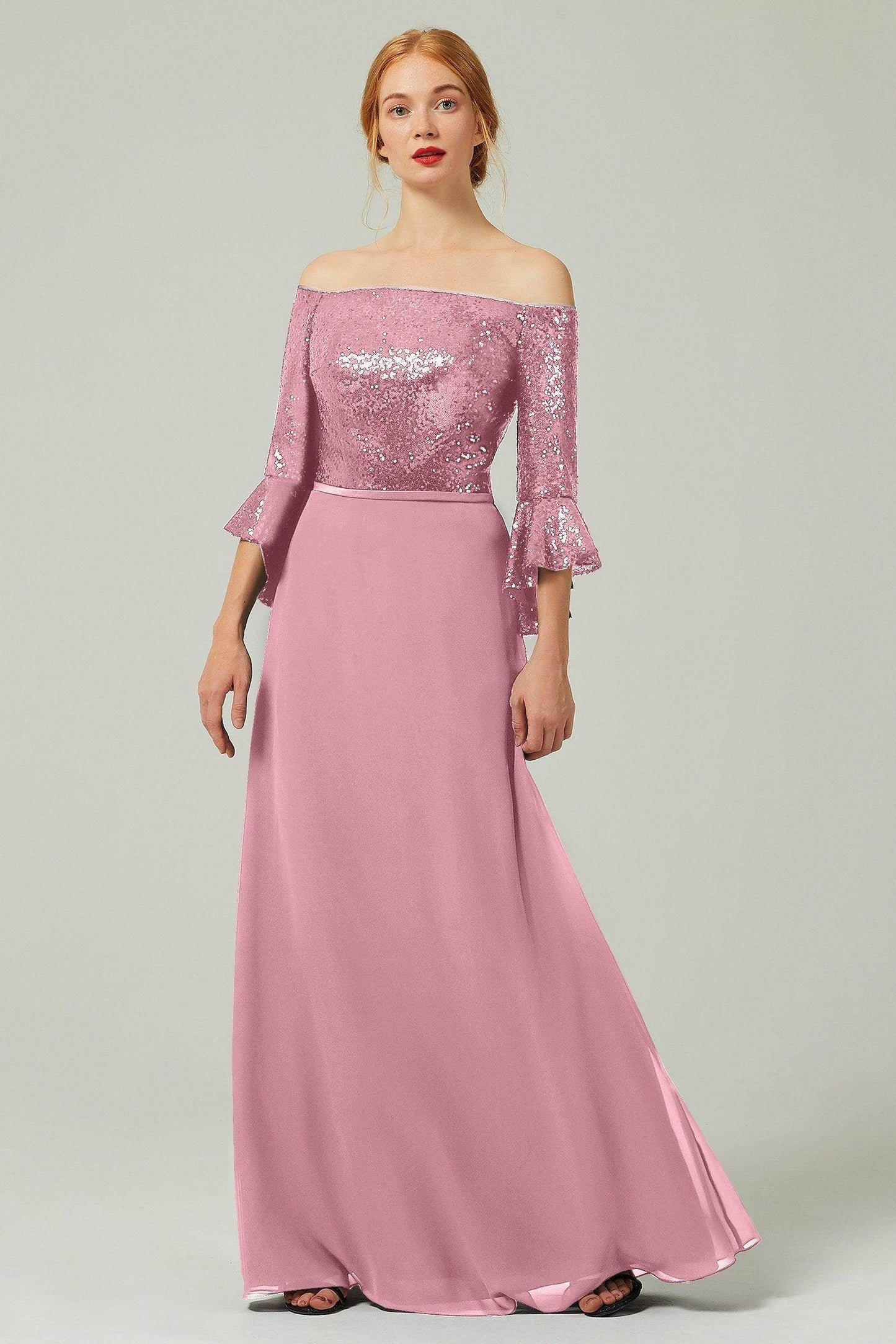 A-Line Floor Length Chiffon Sequined Bridesmaid Dress Formal Dresses CB0336 - COCOMELODY
