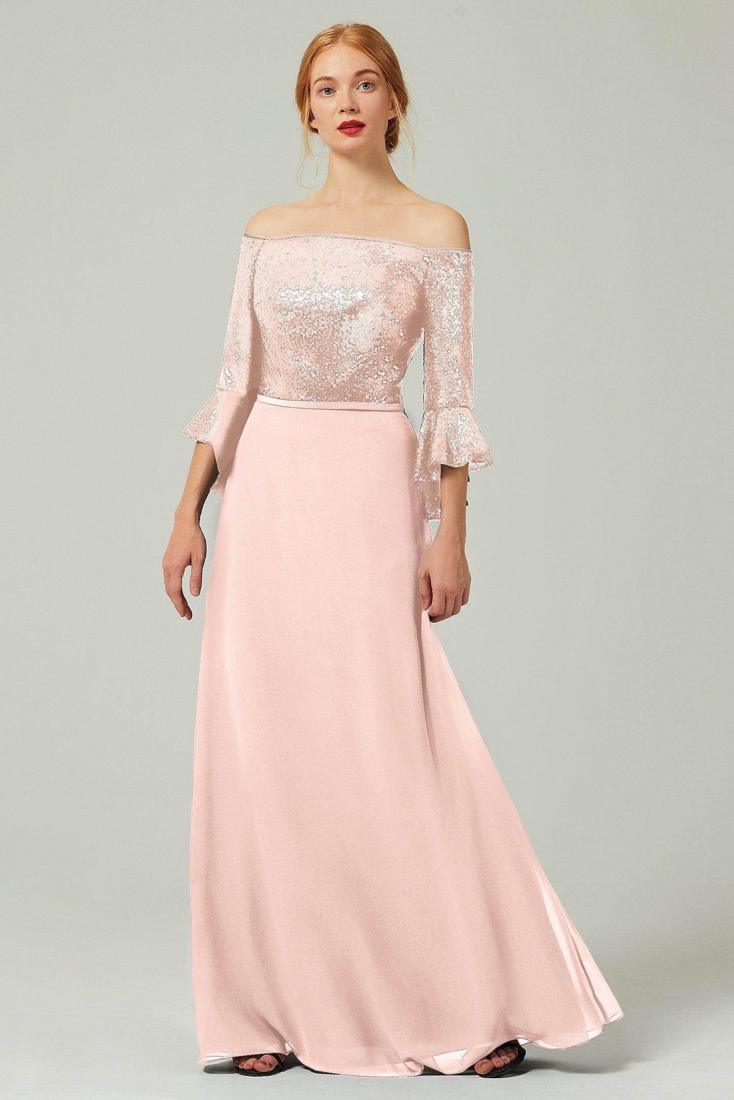 A-Line Floor Length Chiffon Sequined Bridesmaid Dress Formal Dresses CB0336 - COCOMELODY