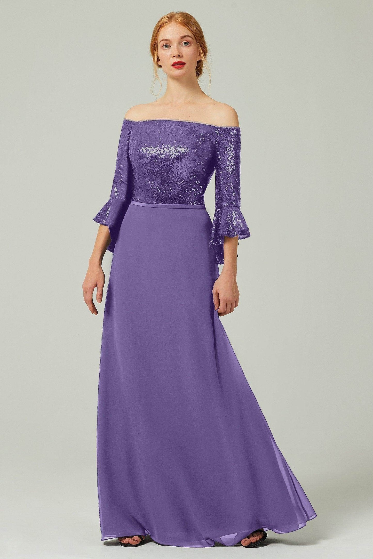 A-Line Floor Length Chiffon Sequined Bridesmaid Dress Formal Dresses CB0336 - COCOMELODY