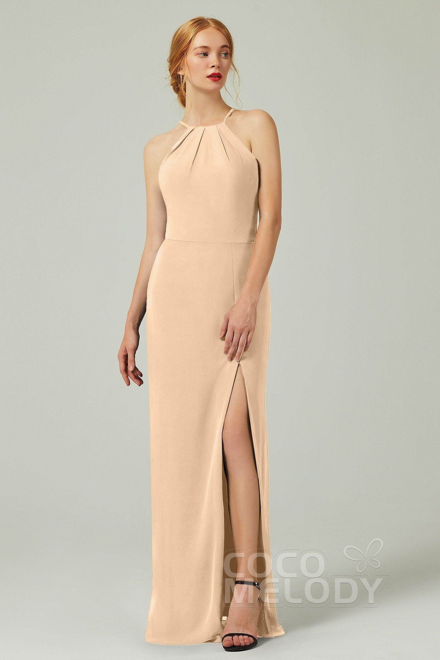 Sheath-Column Floor Length Chiffon Bridesmaid Dress Formal Dresses CB0337 - COCOMELODY