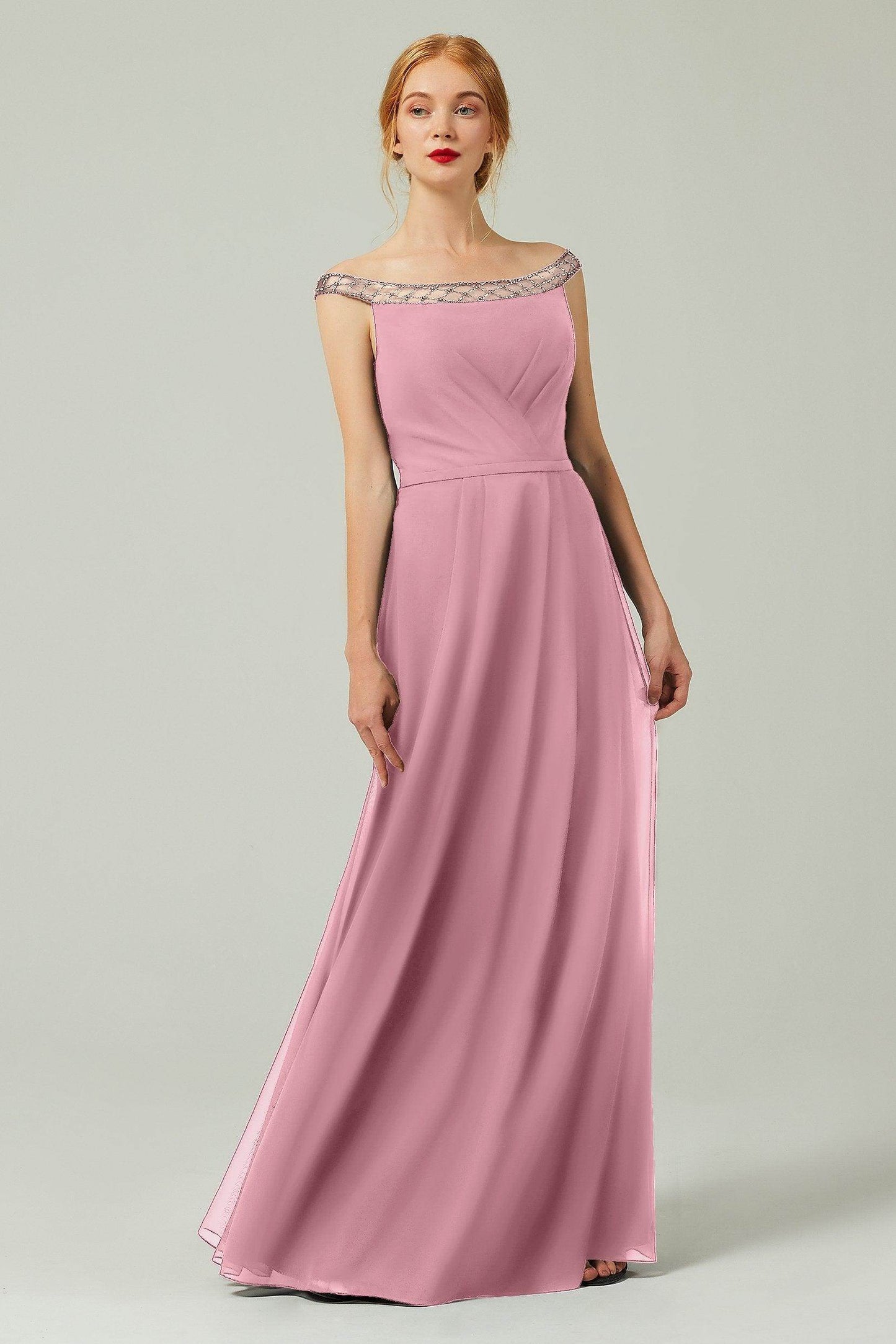 A-Line Floor Length Chiffon Bridesmaid Dress Formal Dresses CB0339 - COCOMELODY