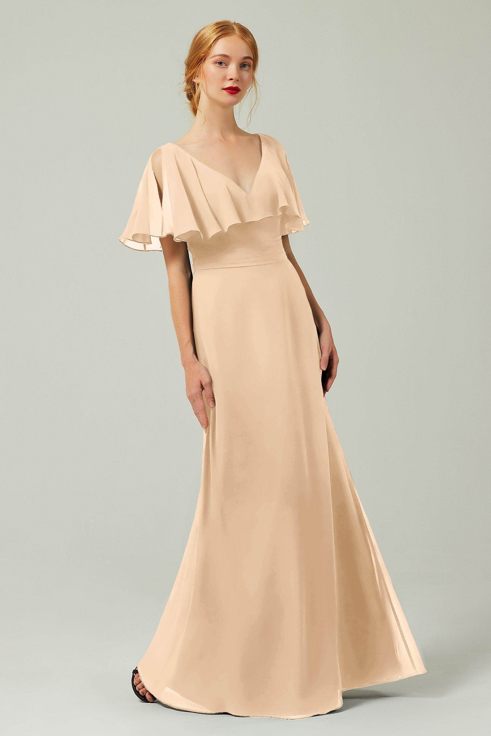 Sheath-Column Floor Length Chiffon Bridesmaid Dress Formal Dresses CB0341 - COCOMELODY