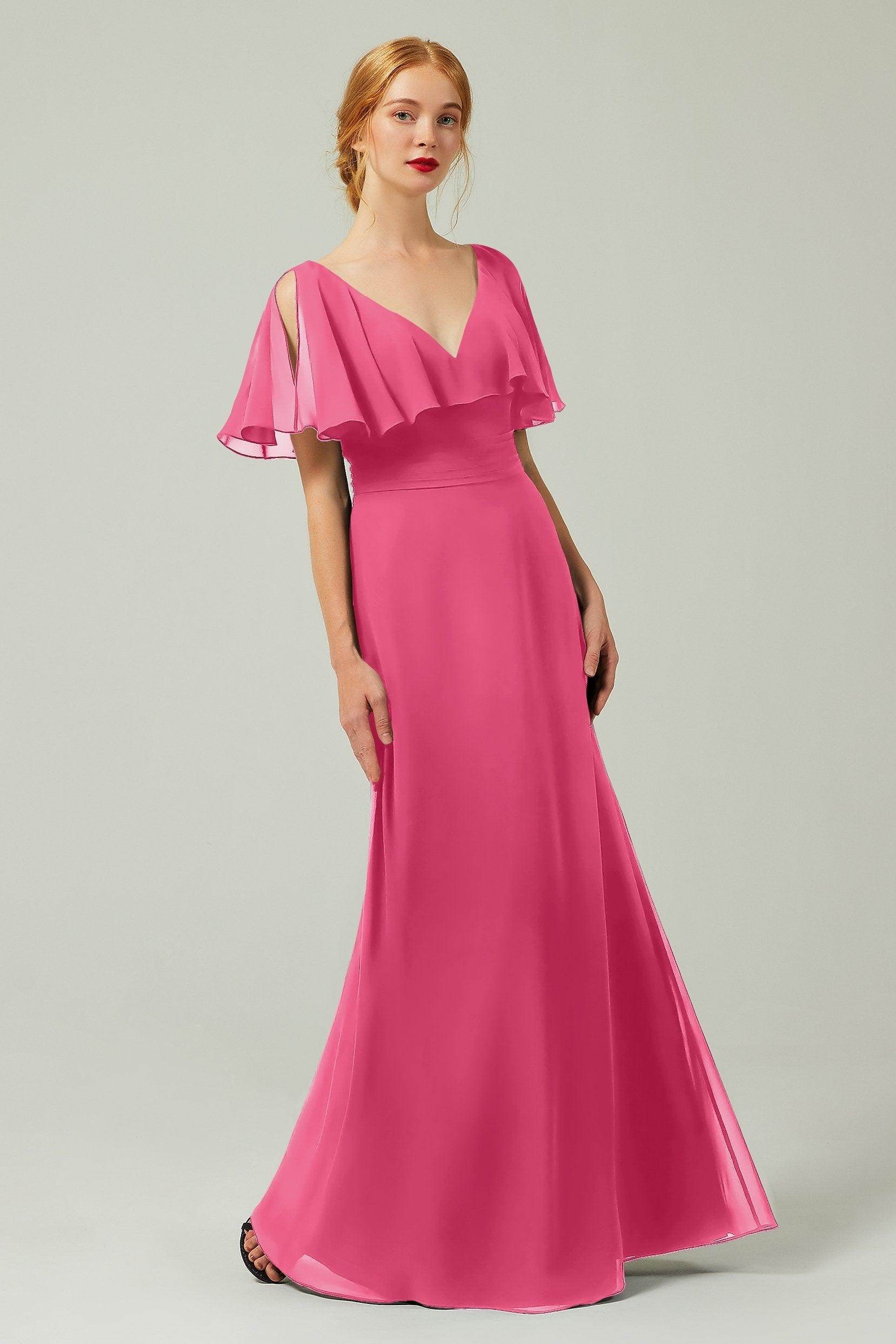 Sheath-Column Floor Length Chiffon Bridesmaid Dress Formal Dresses CB0341 - COCOMELODY