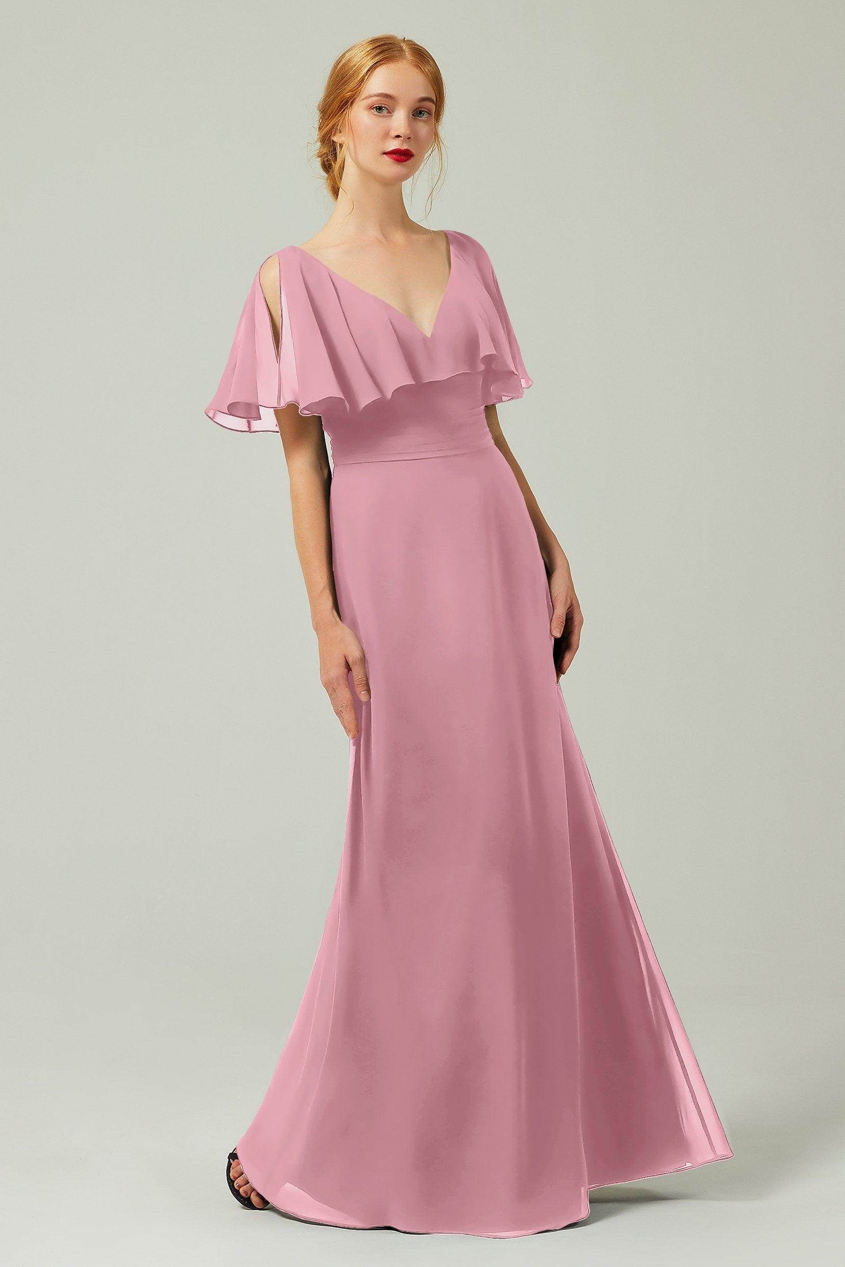 Sheath-Column Floor Length Chiffon Bridesmaid Dress Formal Dresses CB0341 - COCOMELODY