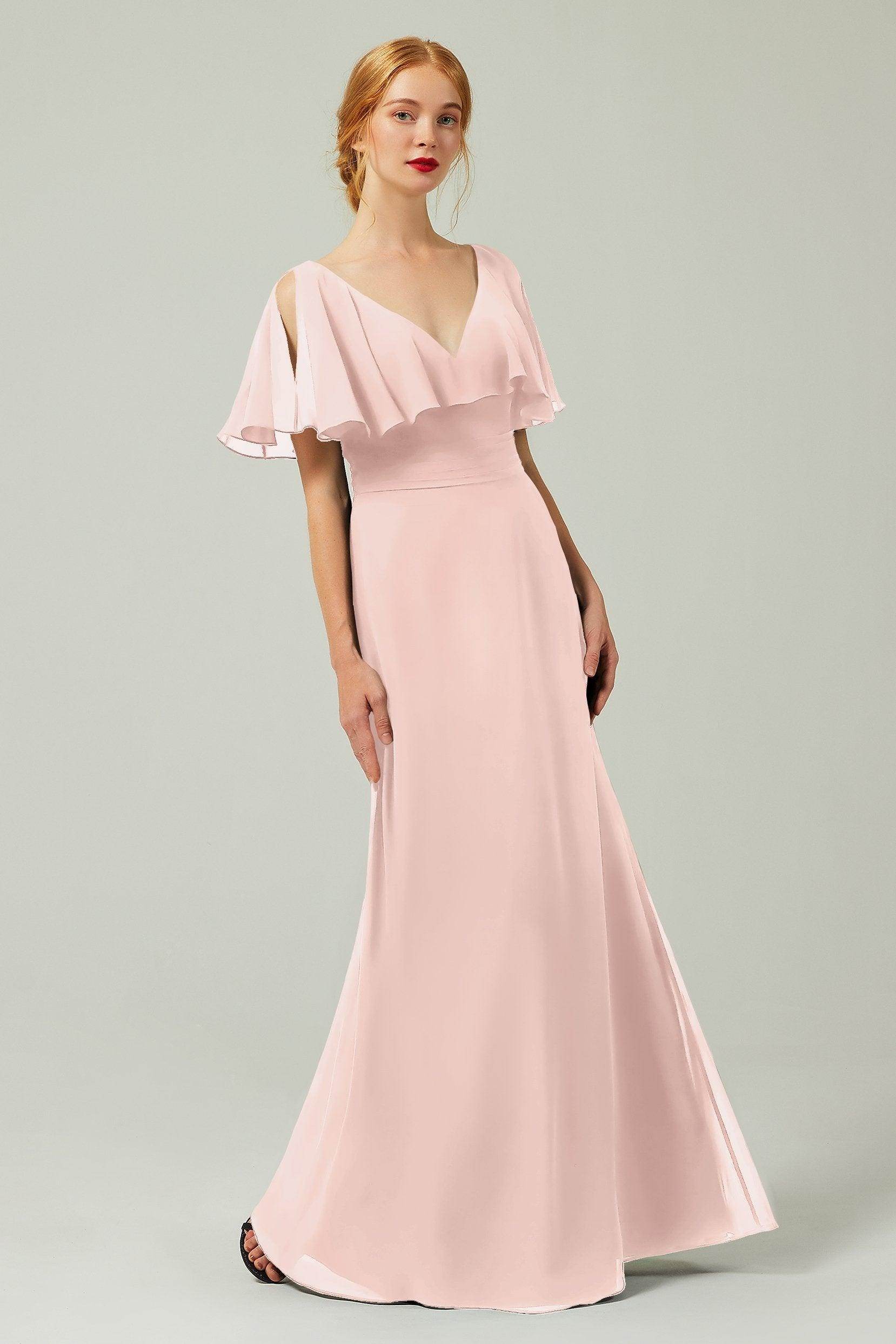 Sheath-Column Floor Length Chiffon Bridesmaid Dress Formal Dresses CB0341 - COCOMELODY