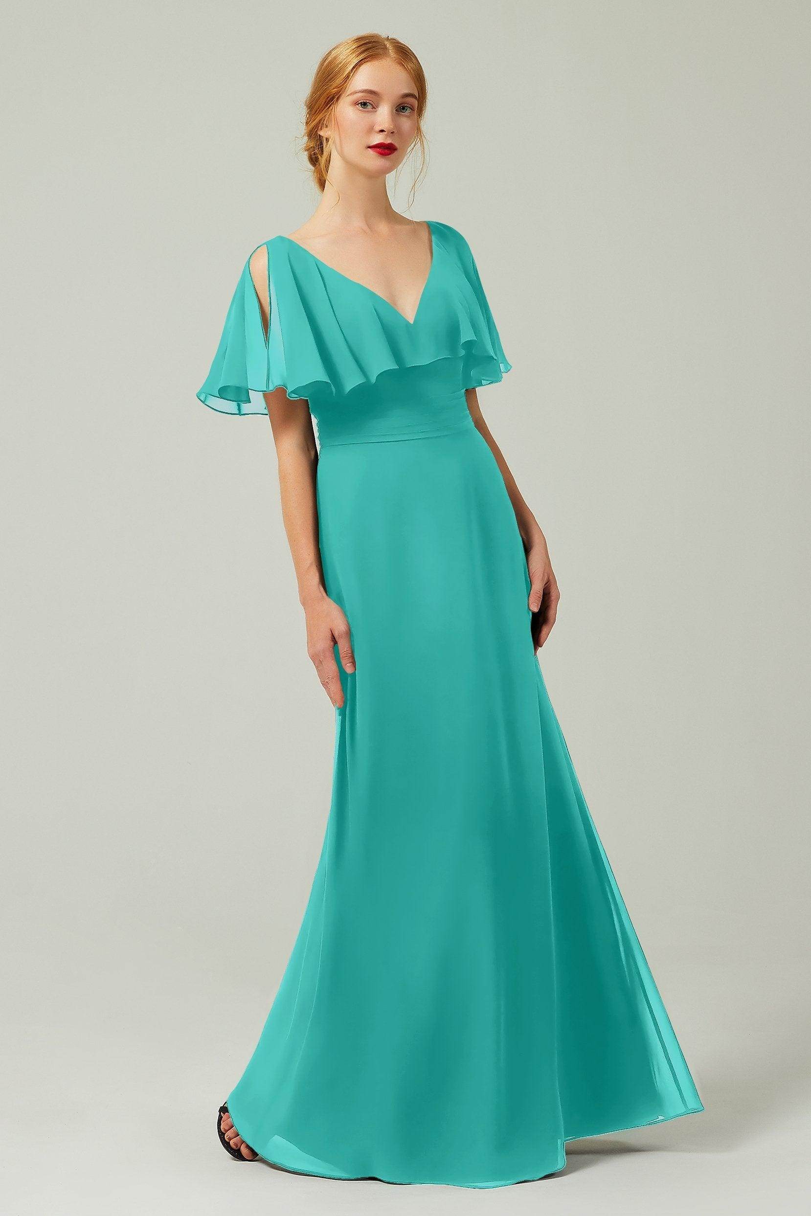 Sheath-Column Floor Length Chiffon Bridesmaid Dress Formal Dresses CB0341 - COCOMELODY