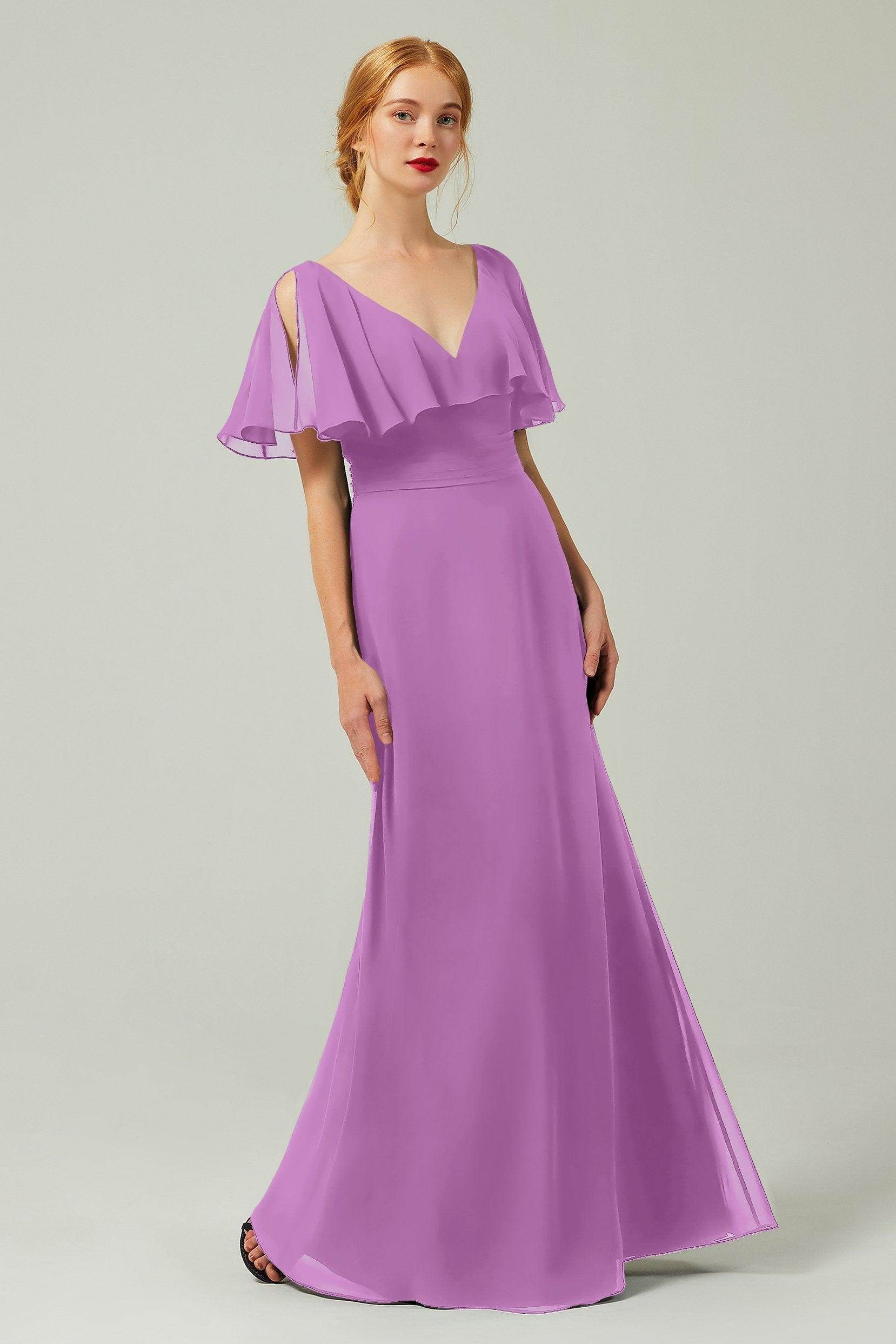 Sheath-Column Floor Length Chiffon Bridesmaid Dress Formal Dresses CB0341 - COCOMELODY