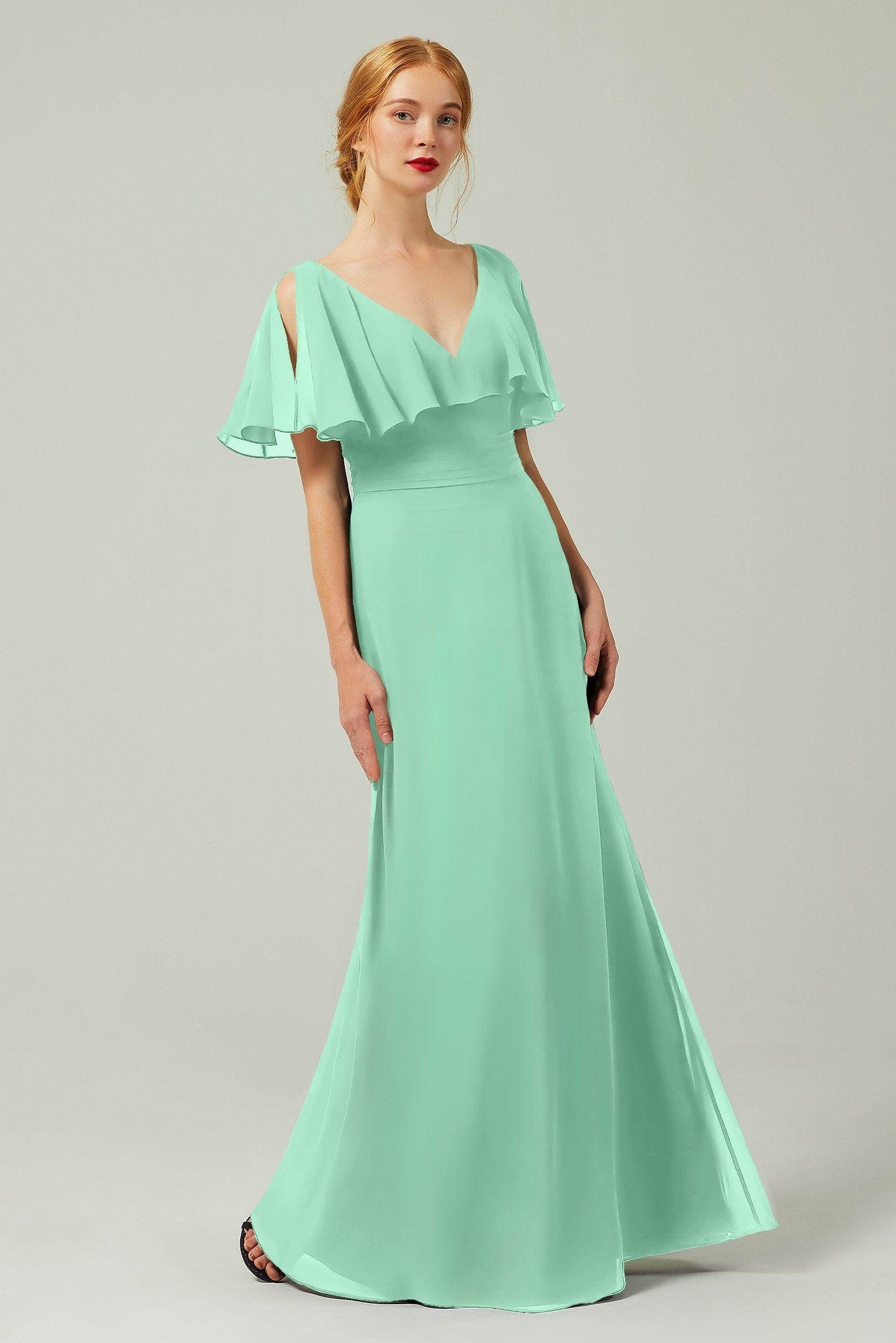 Sheath-Column Floor Length Chiffon Bridesmaid Dress Formal Dresses CB0341 - COCOMELODY