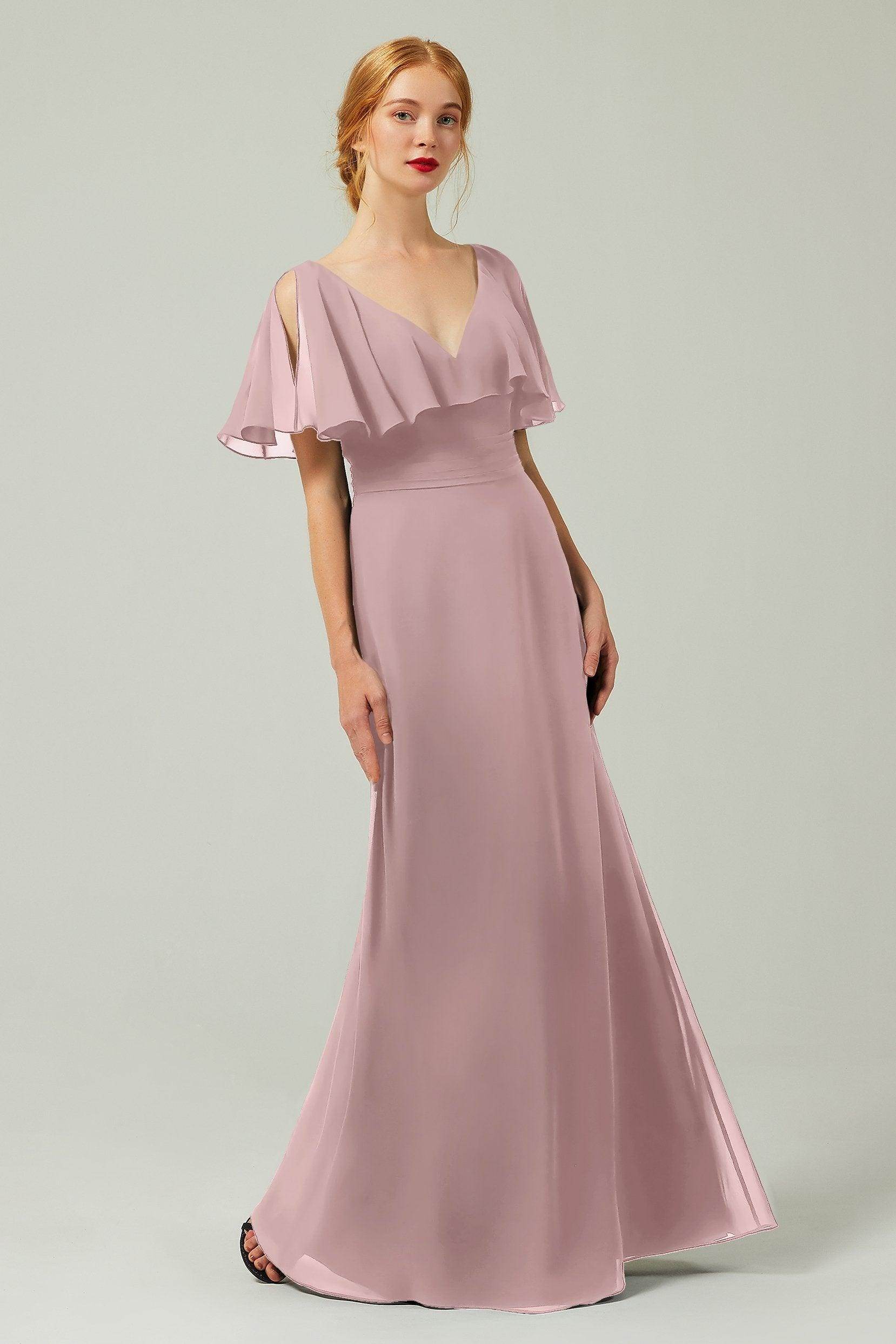 Sheath-Column Floor Length Chiffon Bridesmaid Dress Formal Dresses CB0341 - COCOMELODY