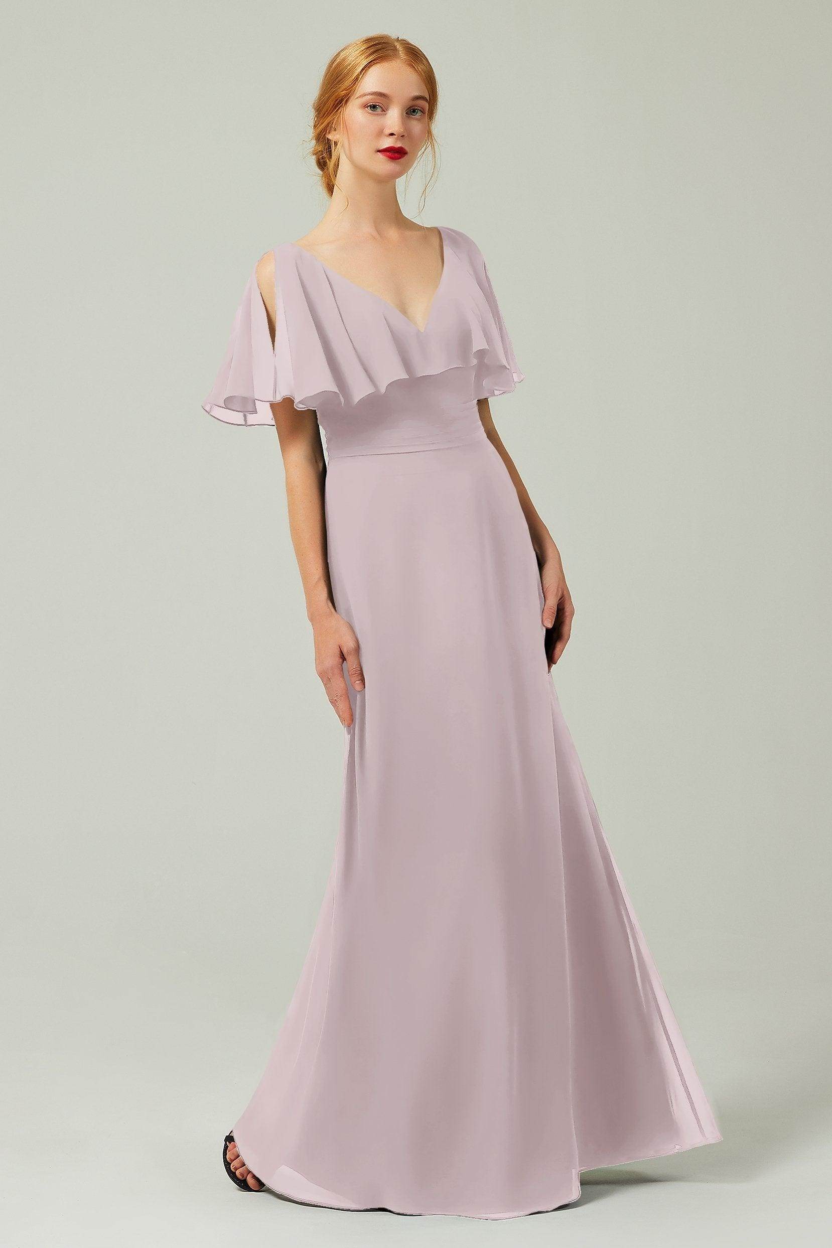 Sheath-Column Floor Length Chiffon Bridesmaid Dress Formal Dresses CB0341 - COCOMELODY