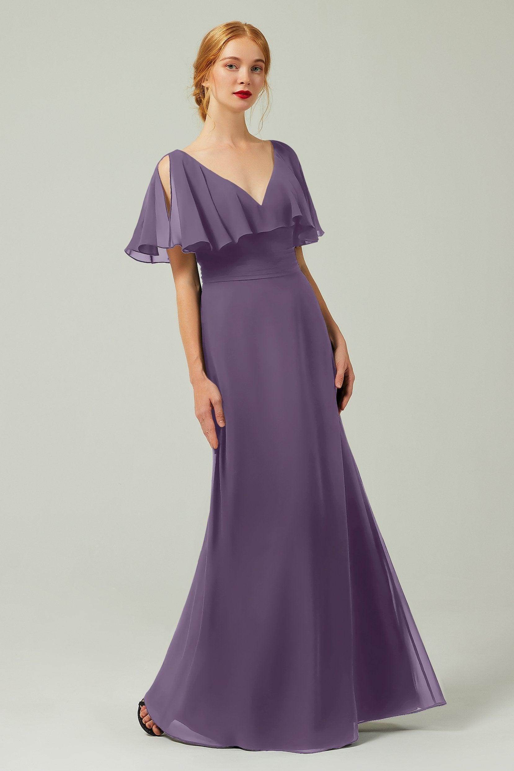 Sheath-Column Floor Length Chiffon Bridesmaid Dress Formal Dresses CB0341 - COCOMELODY