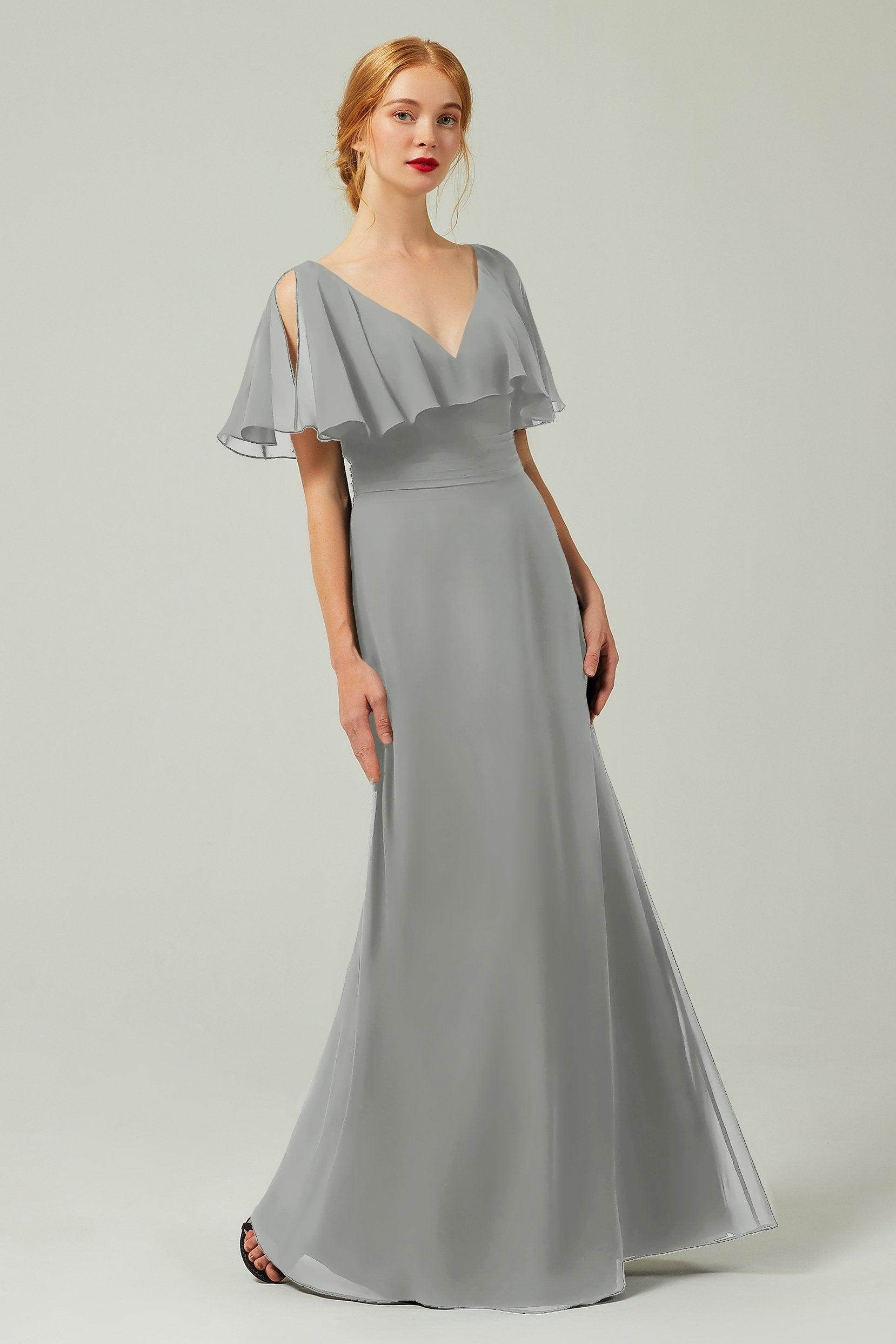 Sheath-Column Floor Length Chiffon Bridesmaid Dress Formal Dresses CB0341 - COCOMELODY