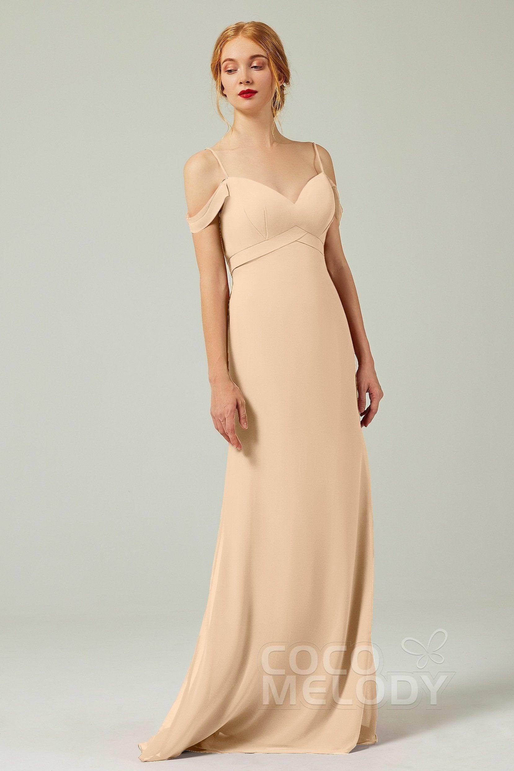 Sheath-Column Floor Length Chiffon Bridesmaid Dress Formal Dresses CB0343 - COCOMELODY