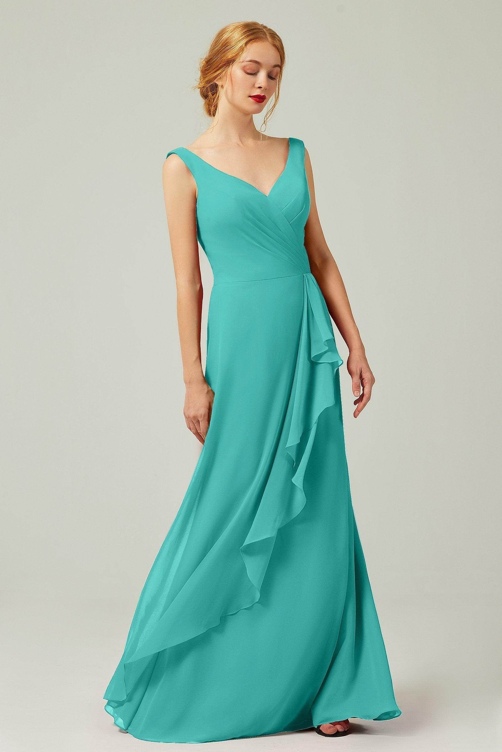 Sheath-Column Floor Length Chiffon Bridesmaid Dress Formal Dresses CB0344PS - COCOMELODY
