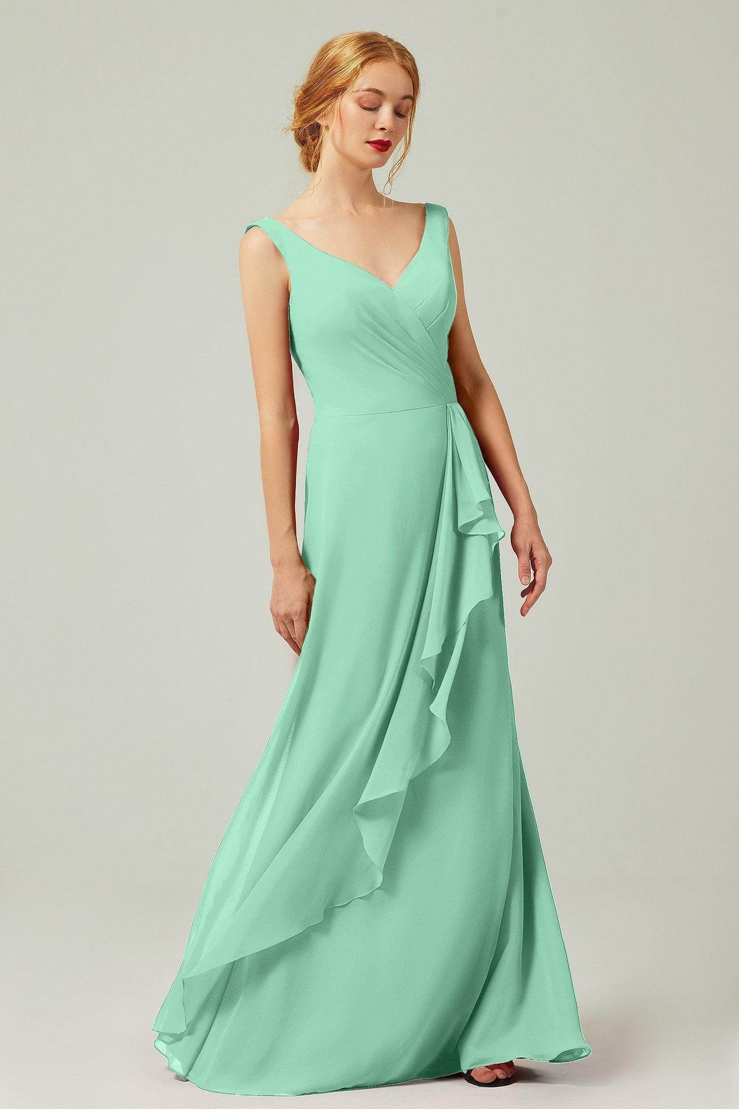 Sheath-Column Floor Length Chiffon Bridesmaid Dress Formal Dresses CB0344PS - COCOMELODY