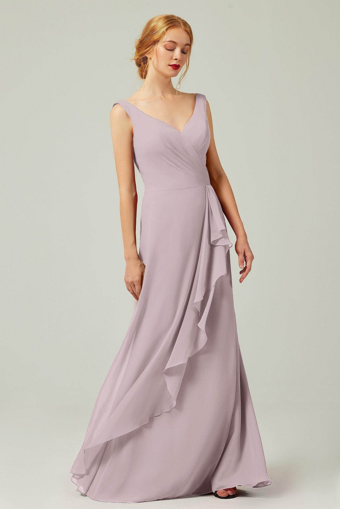 Sheath-Column Floor Length Chiffon Bridesmaid Dress Formal Dresses CB0344PS - COCOMELODY