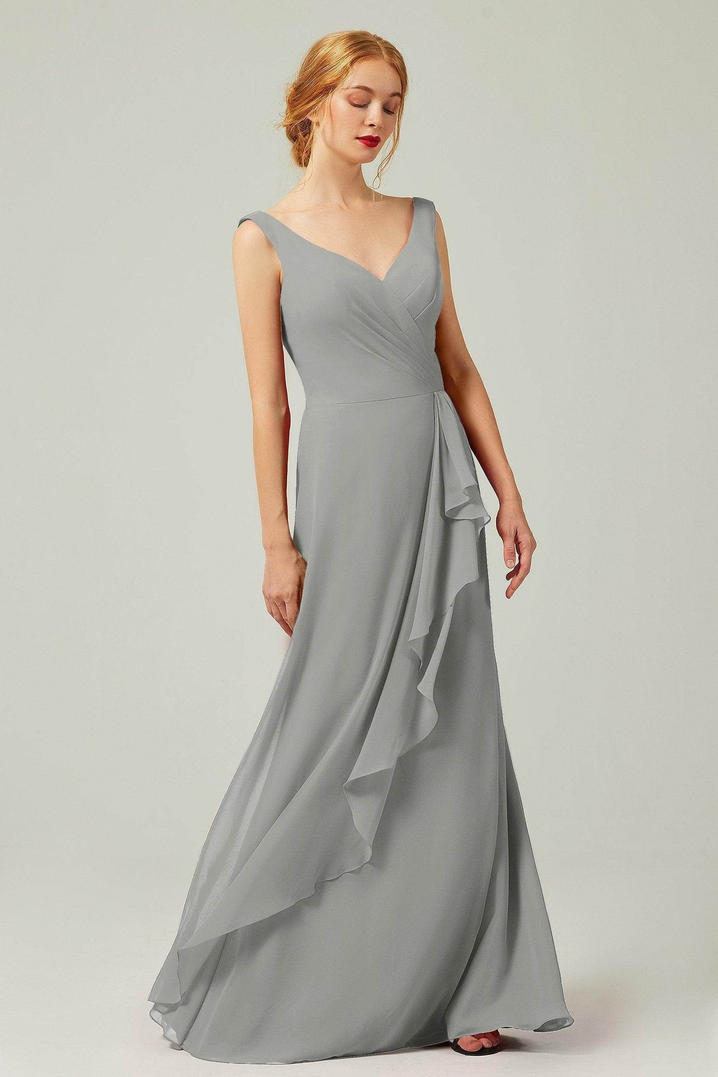 Sheath-Column Floor Length Chiffon Bridesmaid Dress Formal Dresses CB0344PS - COCOMELODY