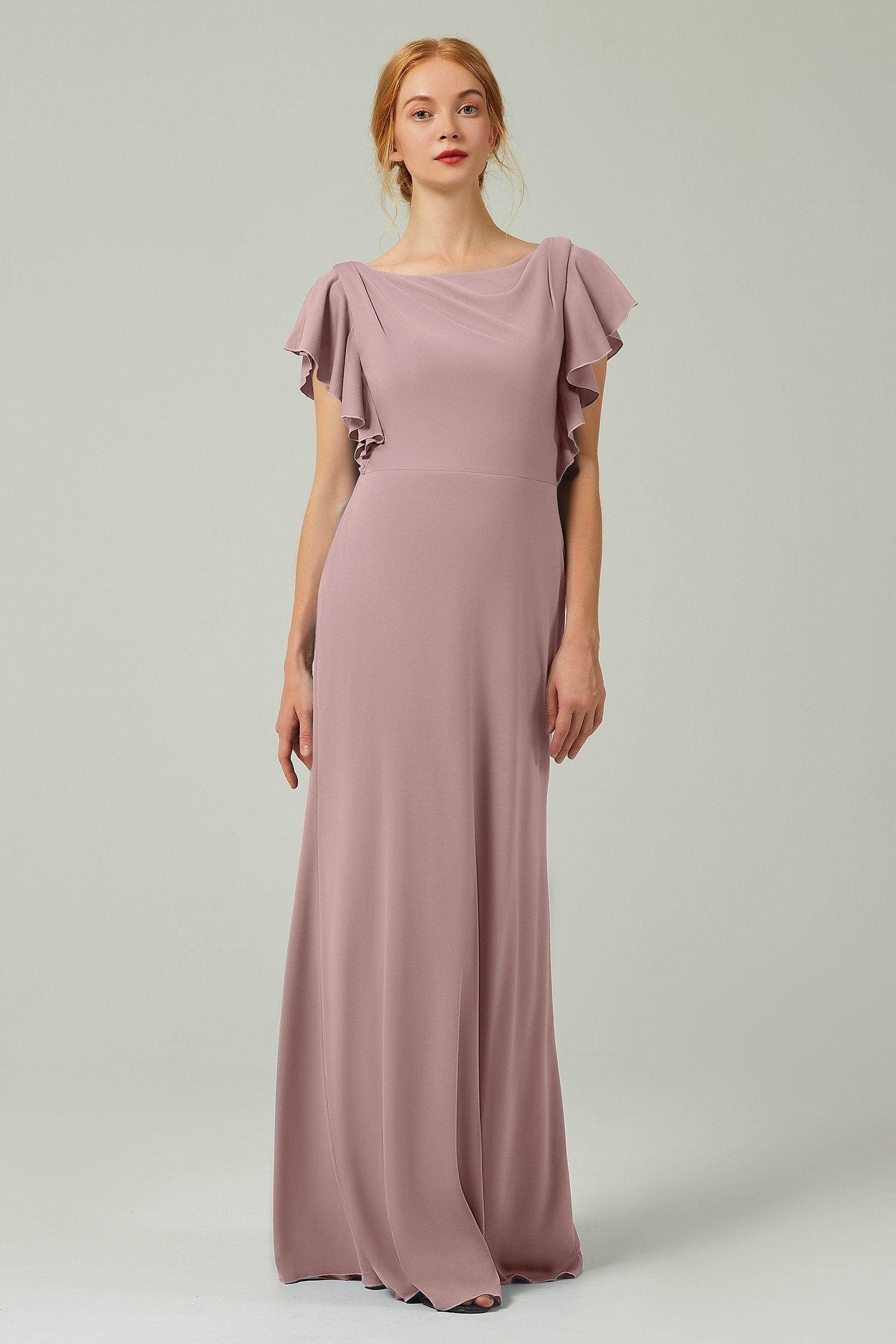 Sheath-Column Floor Length Chiffon Bridesmaid Dress Formal Dresses CB0357 - COCOMELODY