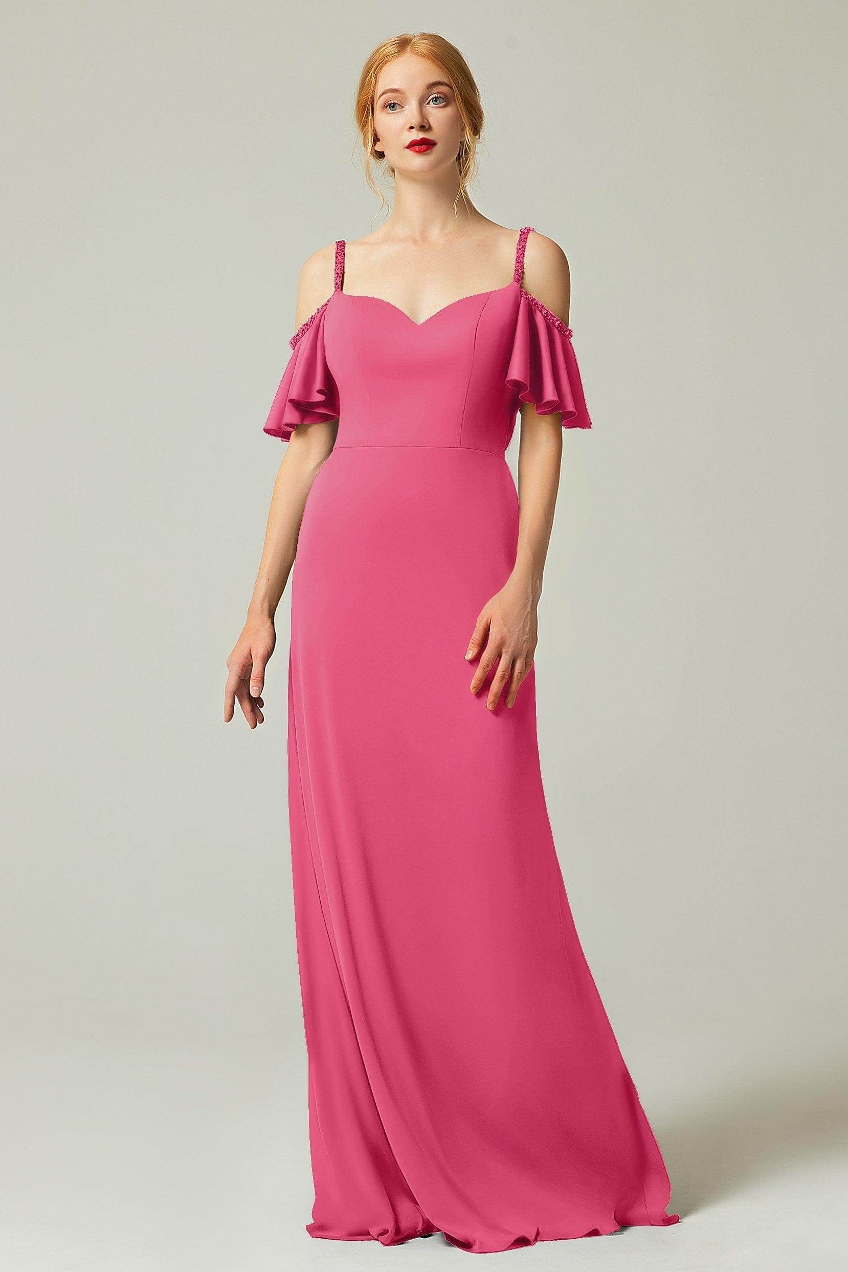 Sheath-Column Sweep Train Chiffon Bridesmaid Dress Formal Dresses CB0359 - COCOMELODY