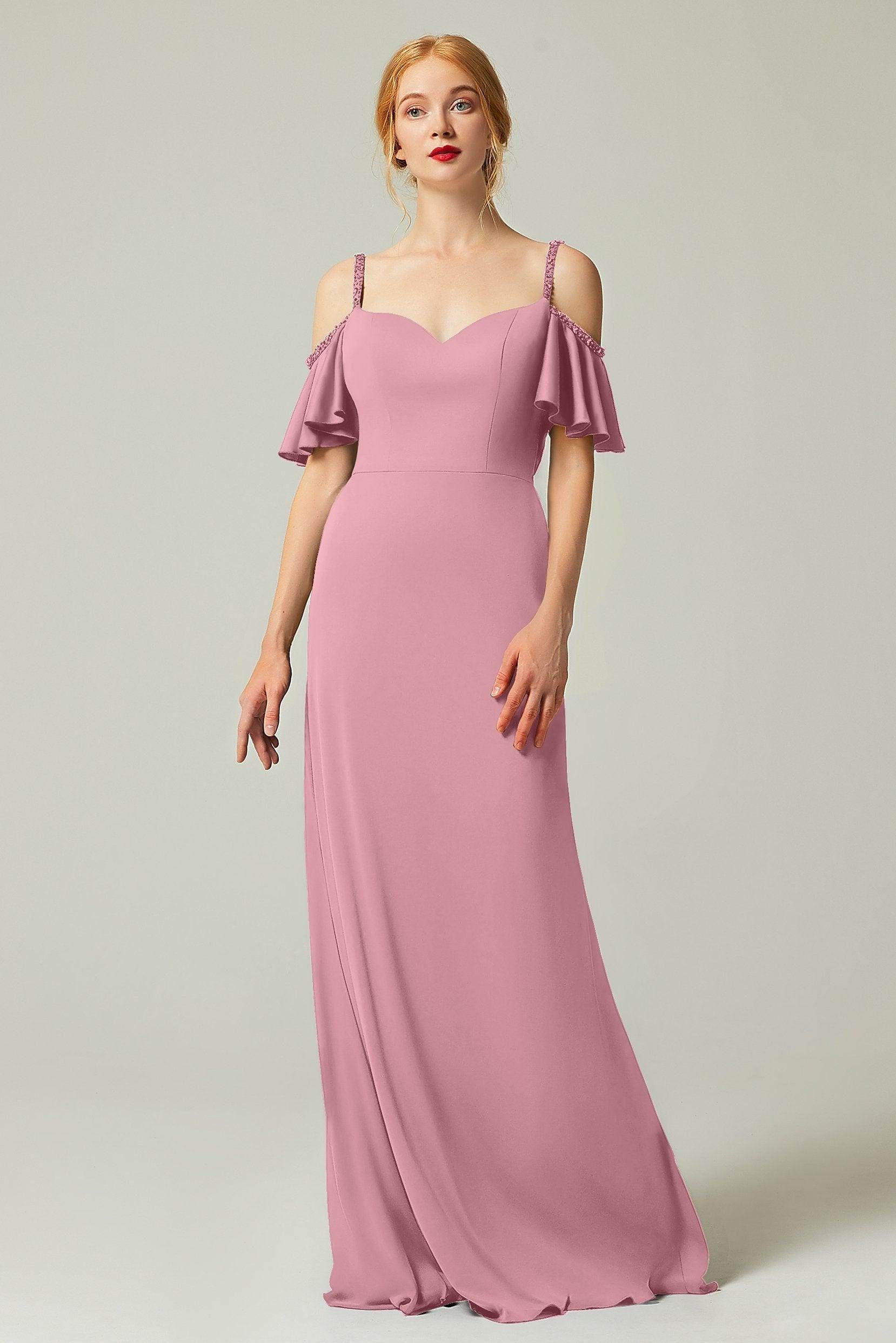 Sheath-Column Sweep Train Chiffon Bridesmaid Dress Formal Dresses CB0359 - COCOMELODY