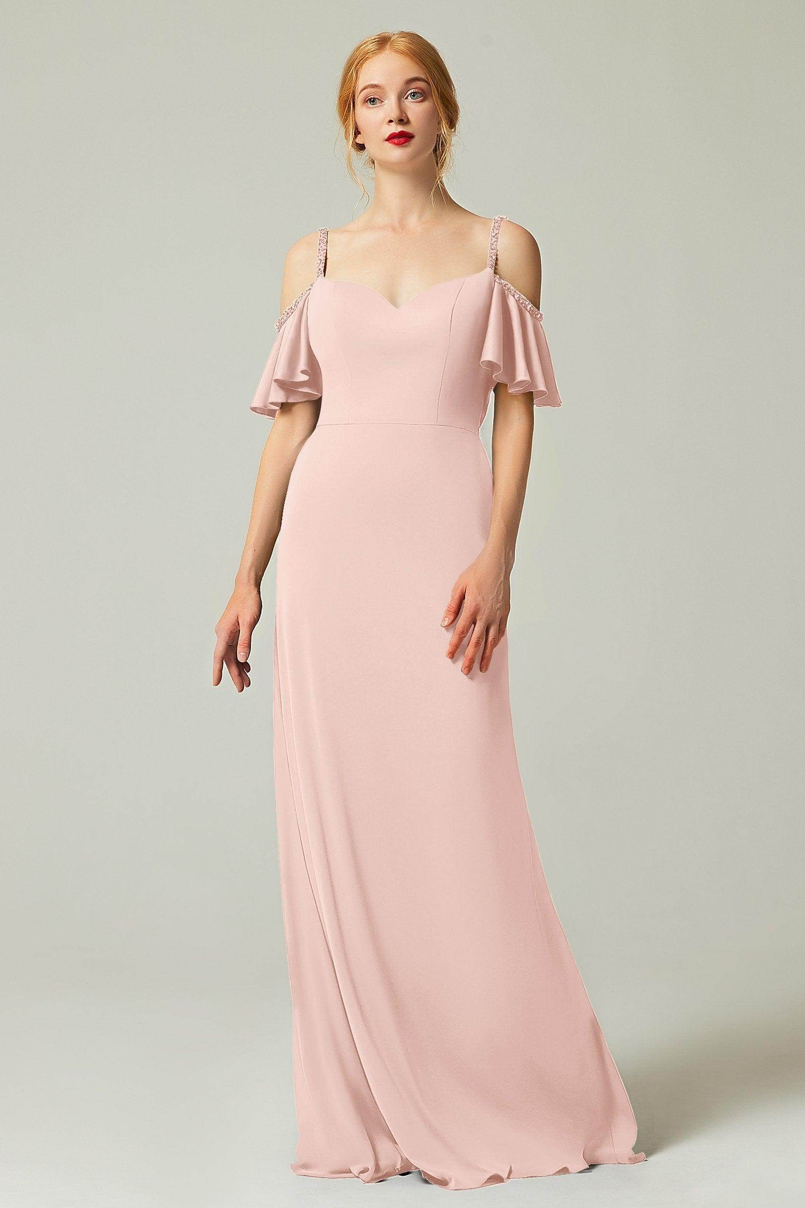 Sheath-Column Sweep Train Chiffon Bridesmaid Dress Formal Dresses CB0359 - COCOMELODY