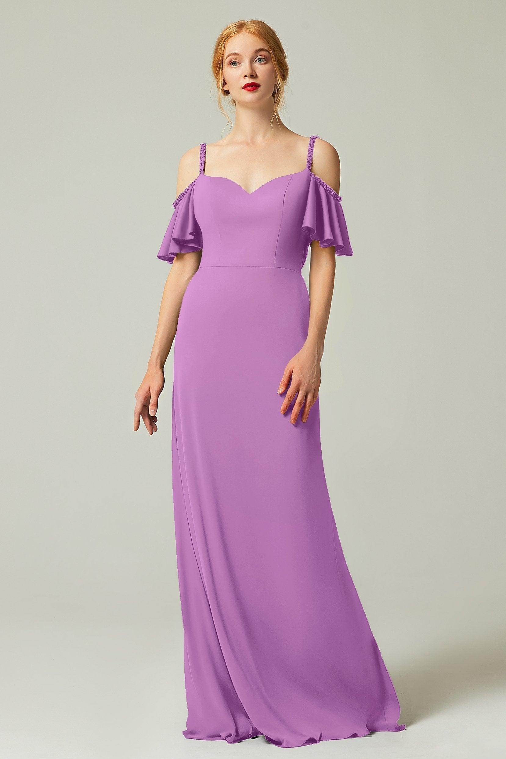 Sheath-Column Sweep Train Chiffon Bridesmaid Dress Formal Dresses CB0359 - COCOMELODY