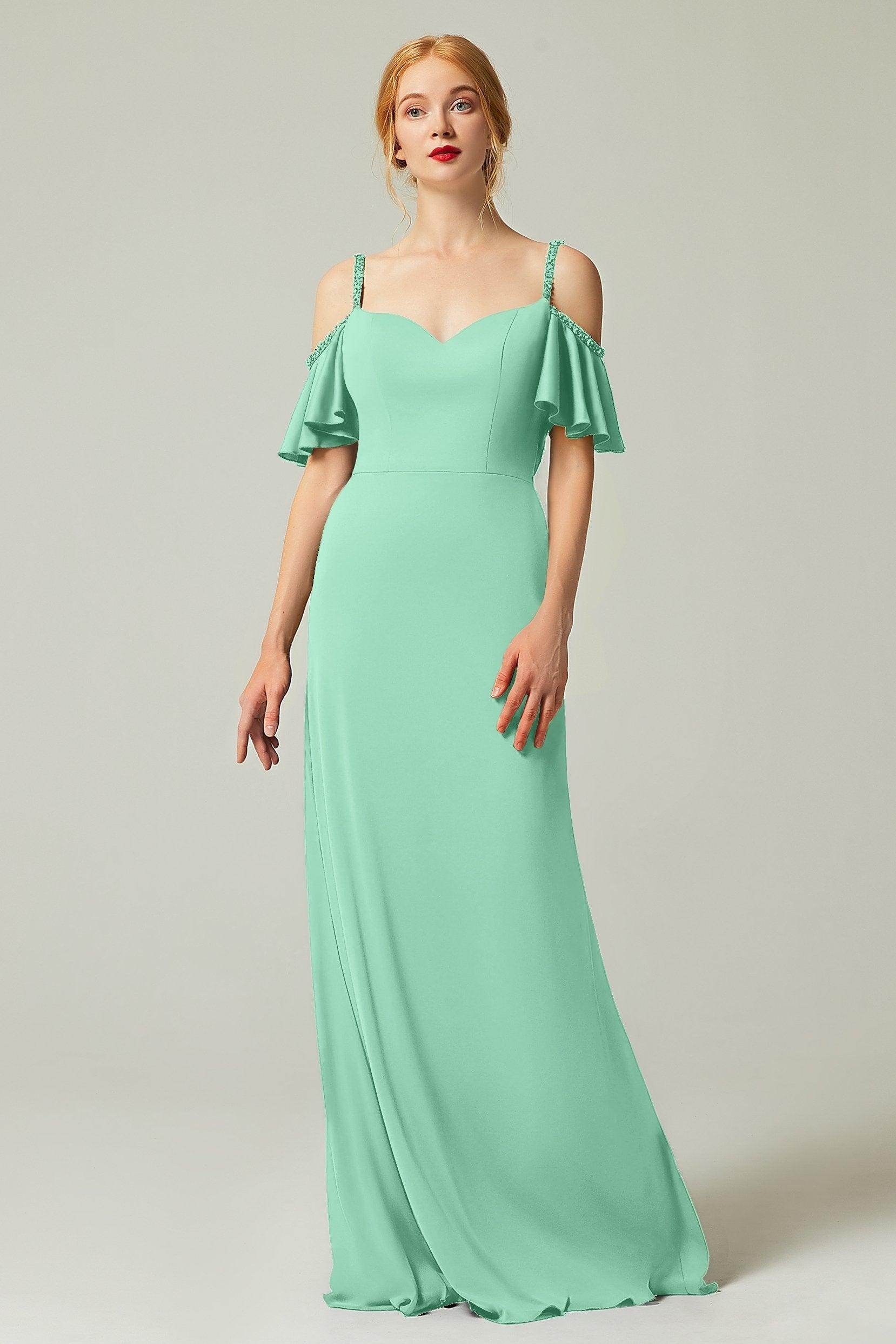 Sheath-Column Sweep Train Chiffon Bridesmaid Dress Formal Dresses CB0359 - COCOMELODY