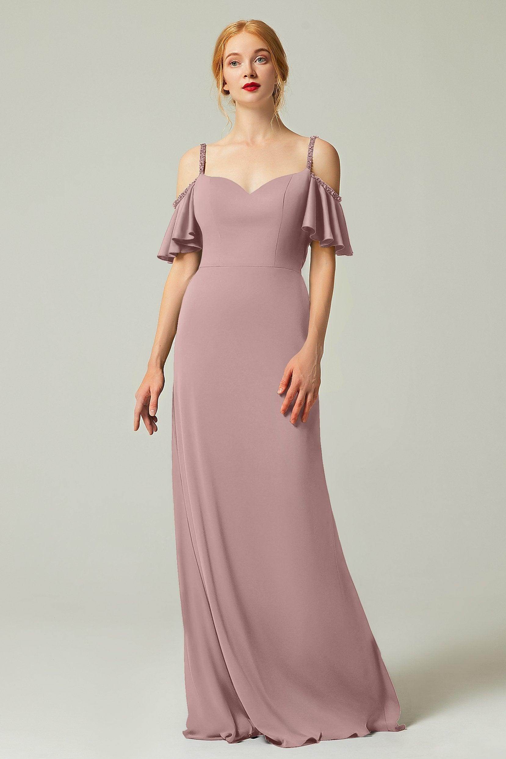 Sheath-Column Sweep Train Chiffon Bridesmaid Dress Formal Dresses CB0359 - COCOMELODY