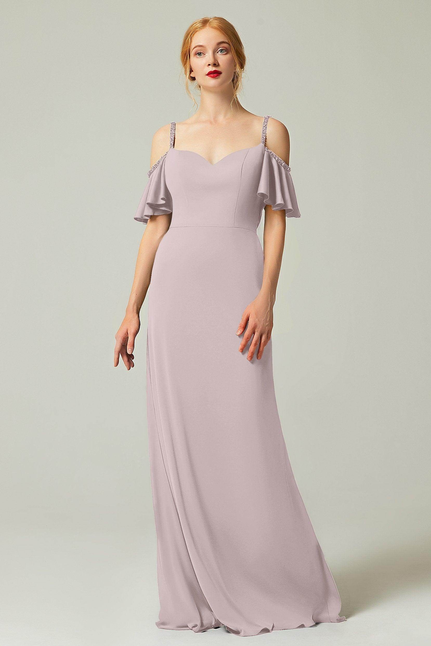 Sheath-Column Sweep Train Chiffon Bridesmaid Dress Formal Dresses CB0359 - COCOMELODY