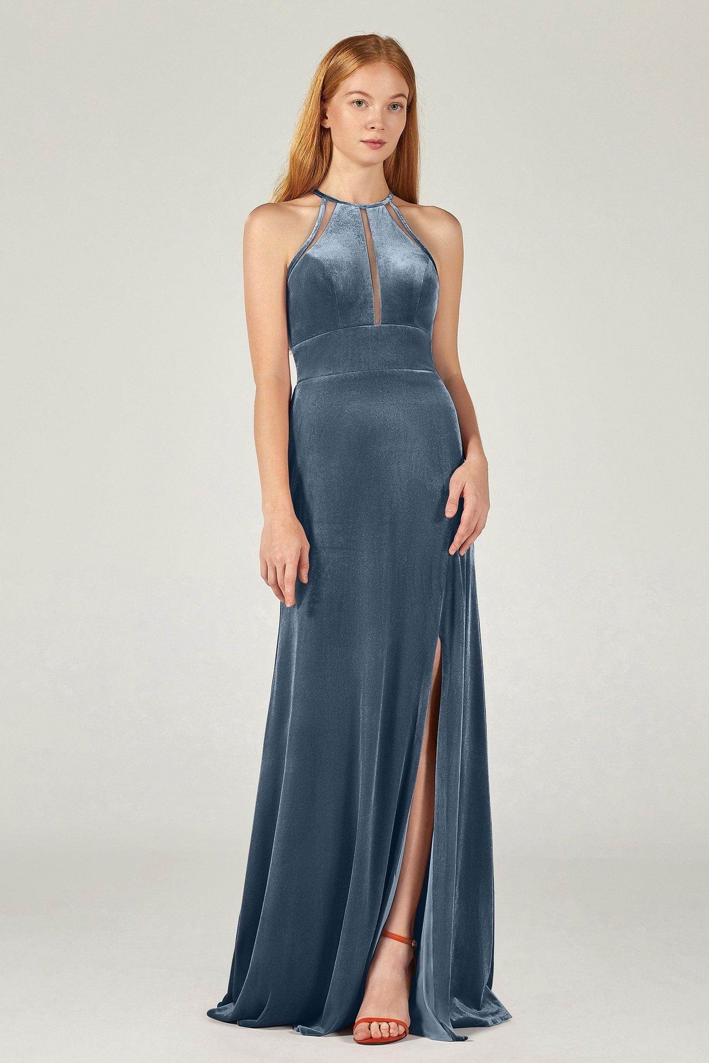 A-Line Floor Length Velvet Bridesmaid Dress Formal Dresses CB0362 - COCOMELODY