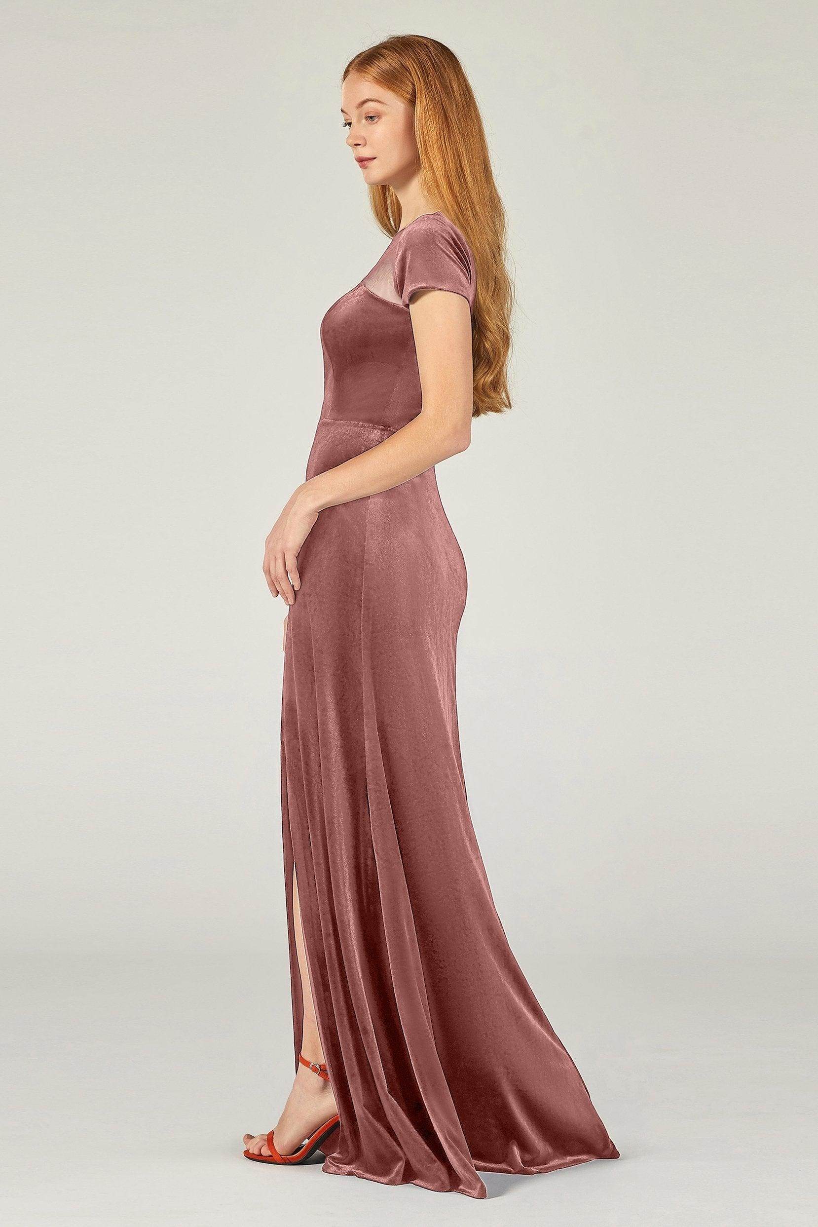 A-Line Floor Length Velvet Bridesmaid Dress Formal Dresses CB0363 - COCOMELODY